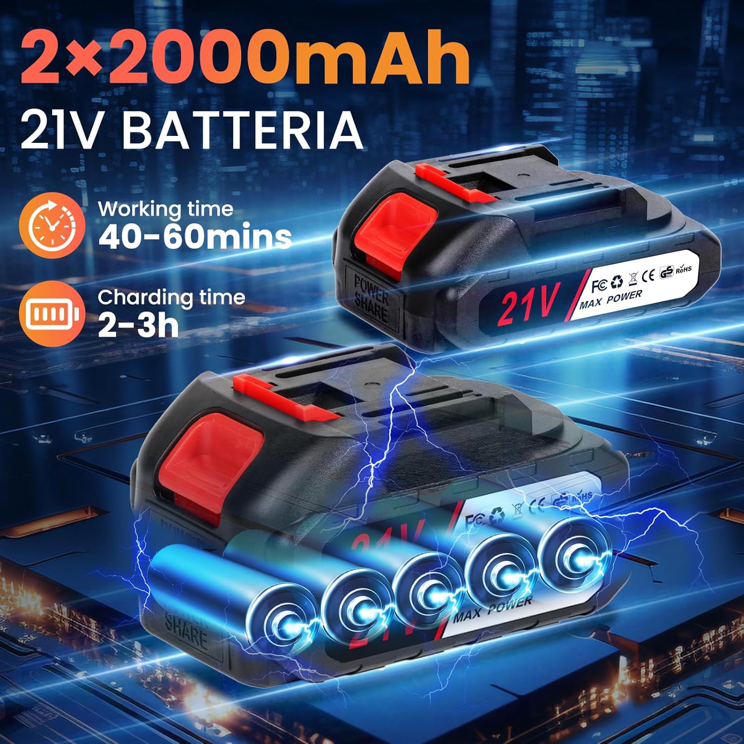 Thumbnail 4 de Mini motosega elettrica a batteria 6 pollici con motore 21 V 800 W e 2 batterie da 2000 mAh