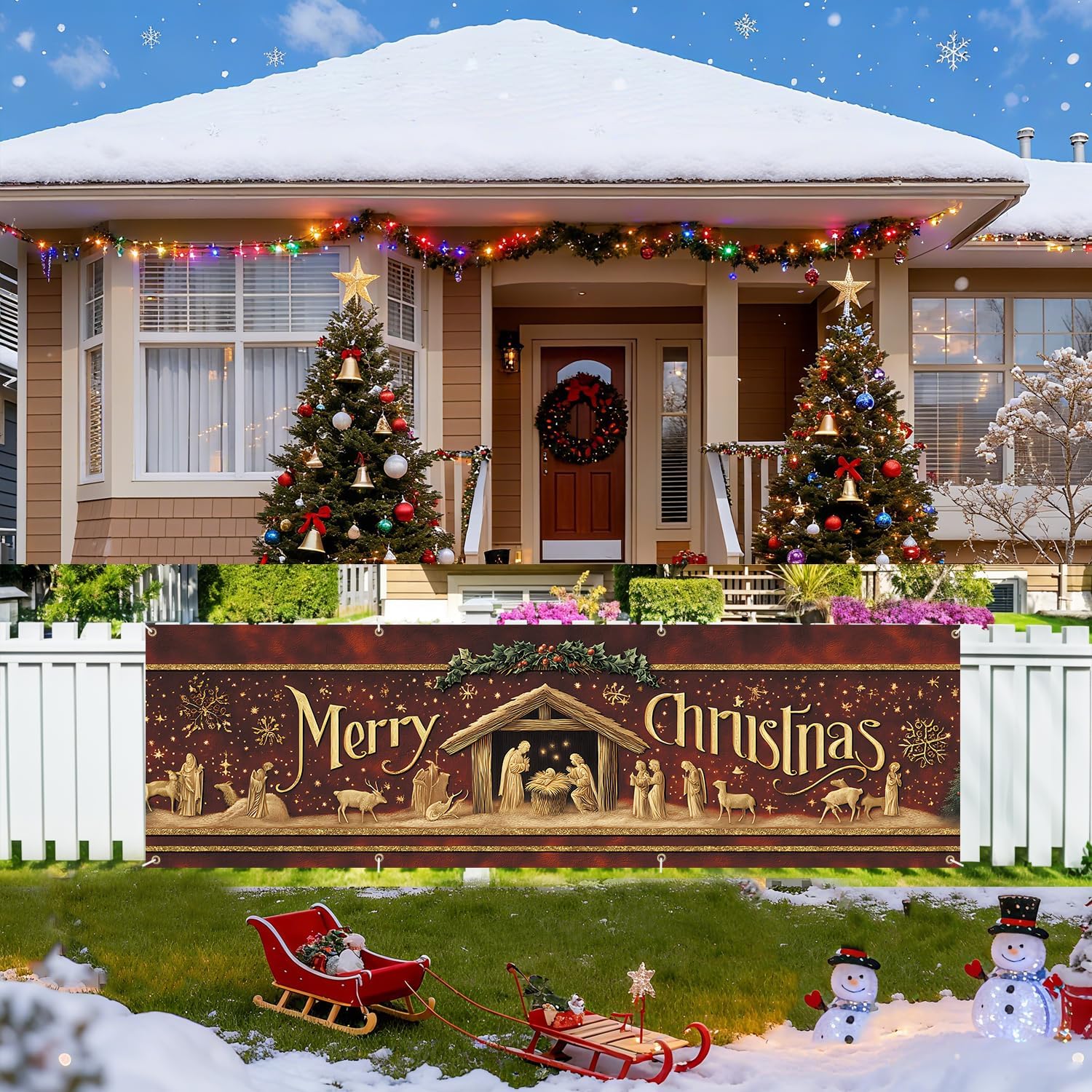 Thumbnail 6 de CRYSLOVE „Frohe Weihnachten“ Weihnachtsbanner für Balkon, Outdoor & Indoor – 300 x 90 cm