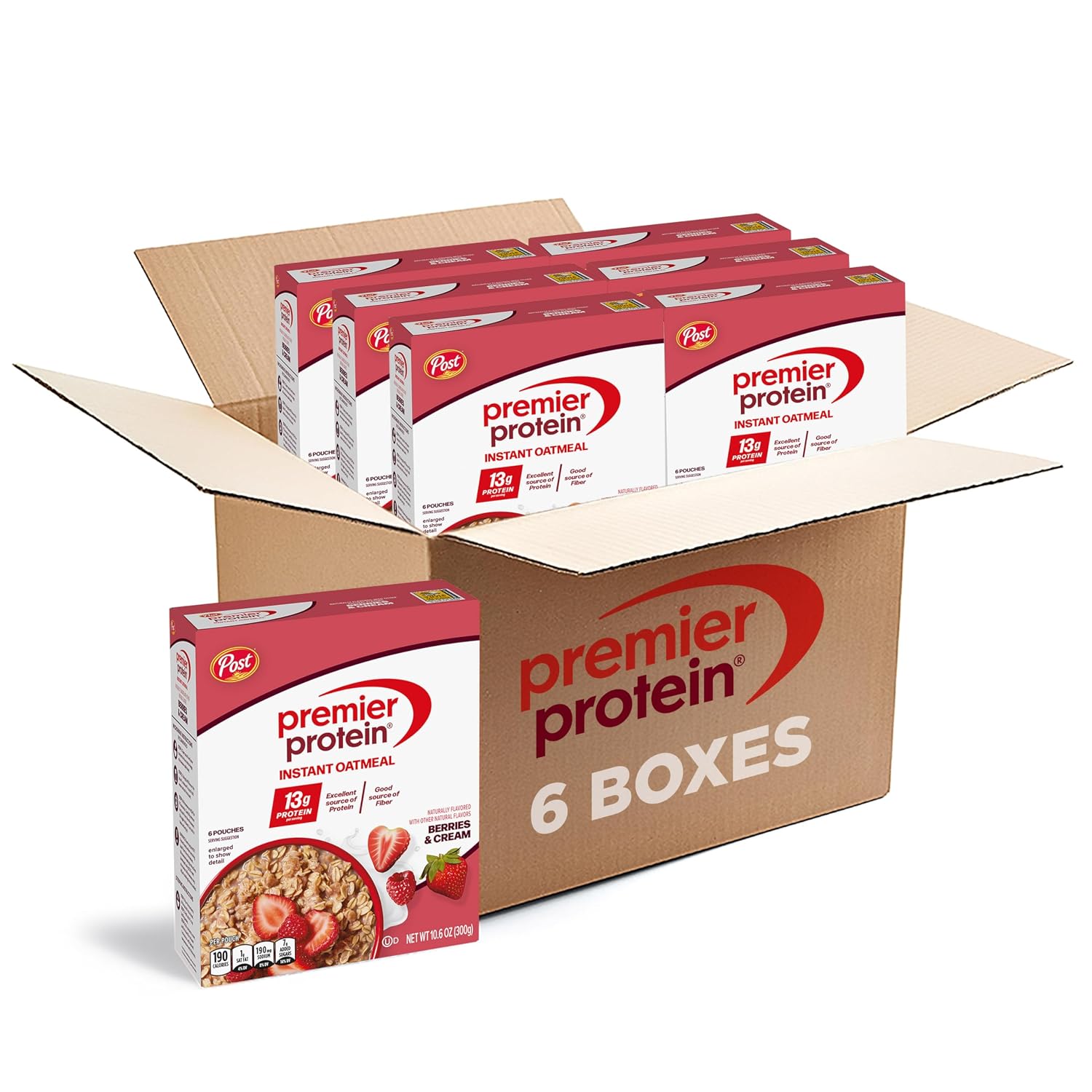 Detalle de Premier Protein 49120 Berries & Creme Protein Oatmeal, 13g Protein, 6-Pack