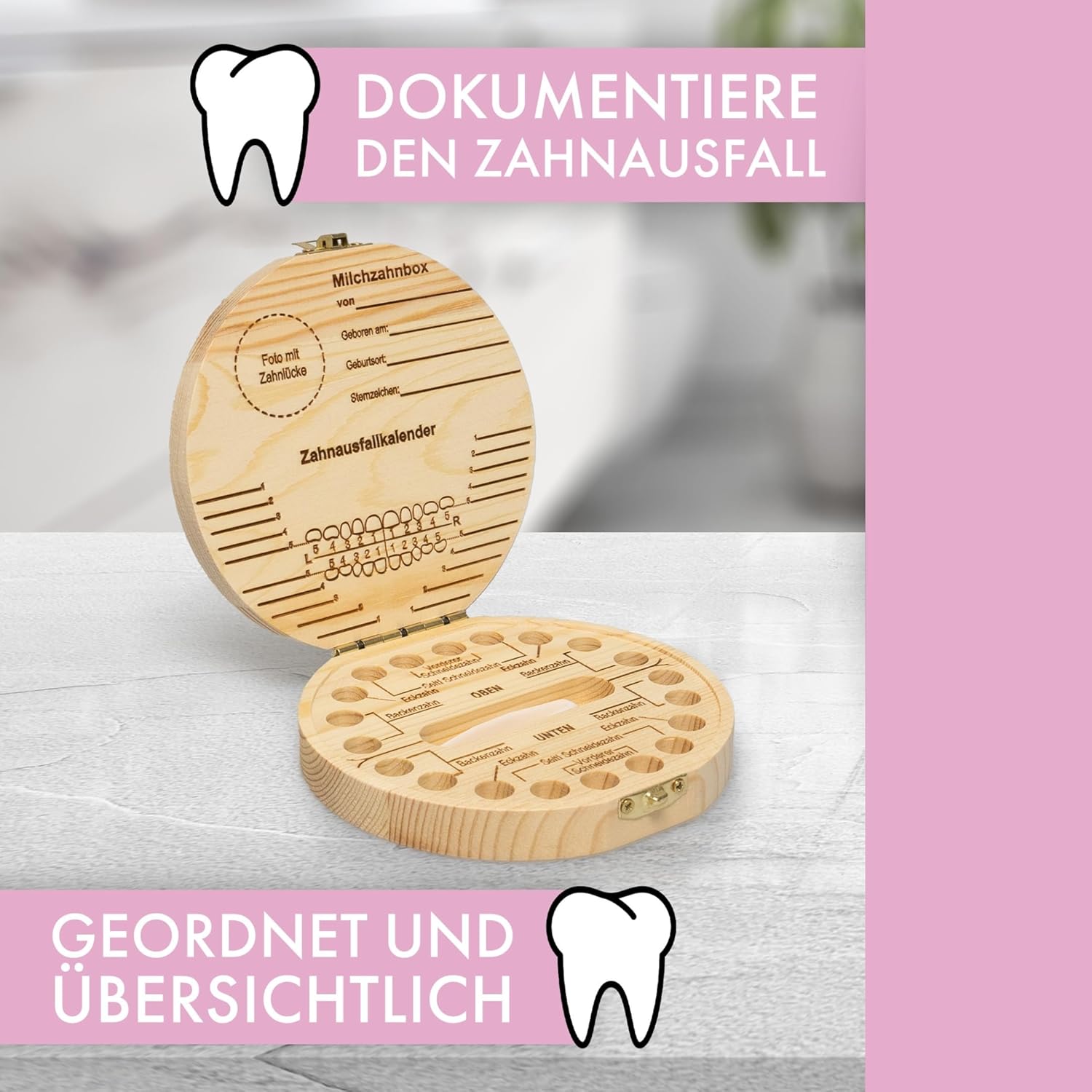 Detalle 2 de LumeeStar® Zahndose Milchzähne mit Namen – Erinnerungsbox für Milchzähne, Display-Funktion, Geburtsgeschenk