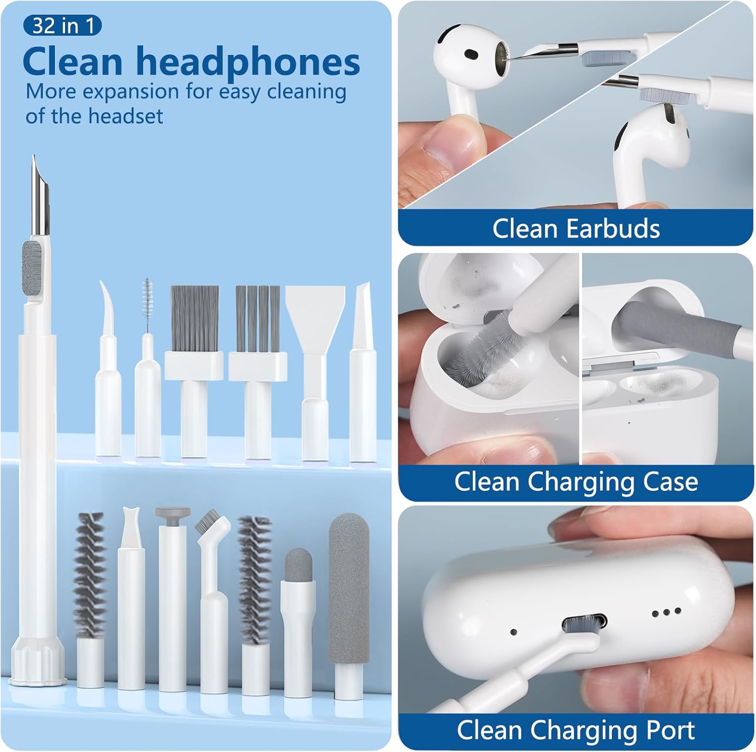 Detalle de Inesore 32-in-1 Reinigungsset – Vielseitiges Reinigungspaket für AirPods Pro 3, MacBook, Tastatur, Smartphone und mehr