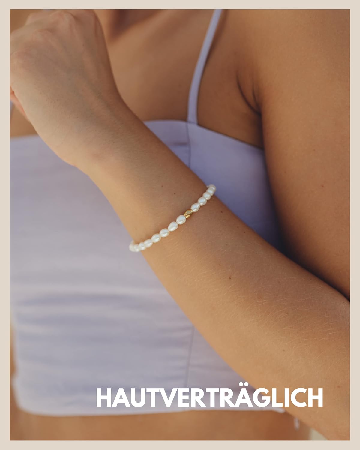 Detalle de GD GOOD.designs Perlenarmband für Damen mit echten Süßwasserperlen (4 mm), 18K-Vergoldung, verstellbar 15–19 cm