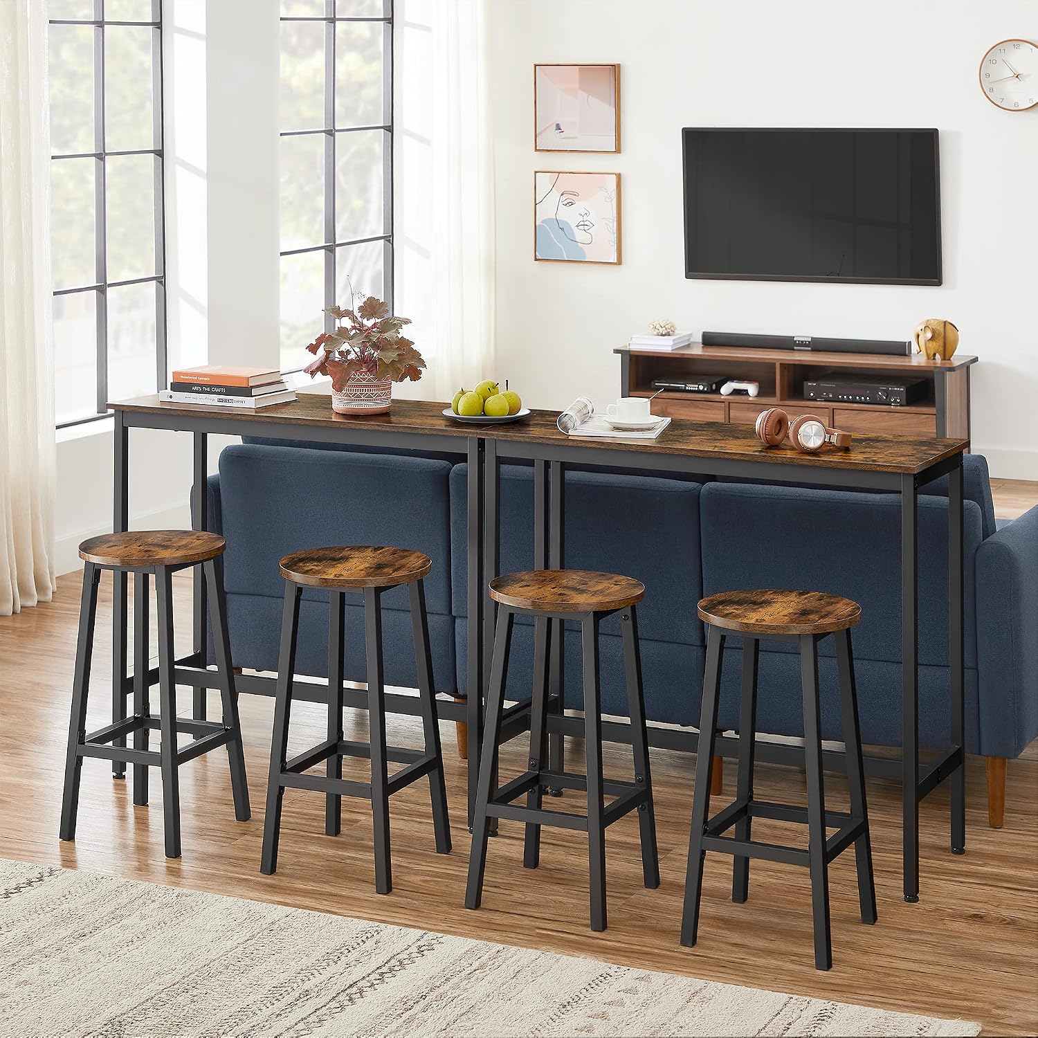 Thumbnail 3 de VASAGLE Dining Table Set: Bar Table with 2 Stools (100 x 40 cm) in Rustic Brown & Ink Black