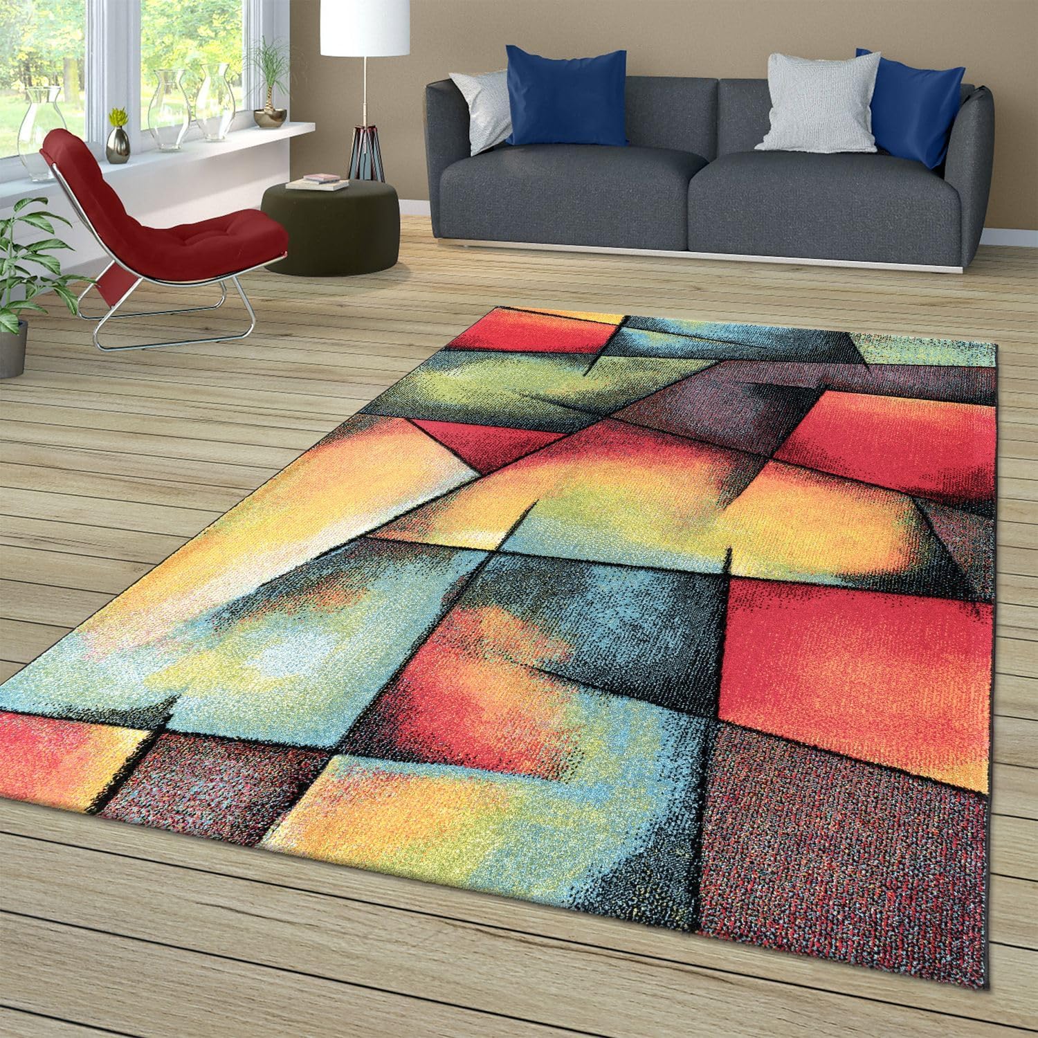 Thumbnail 5 de TT Home Tapis à poils courts 3D géométrique multicolore pour chambre et salon, 200x290 cm