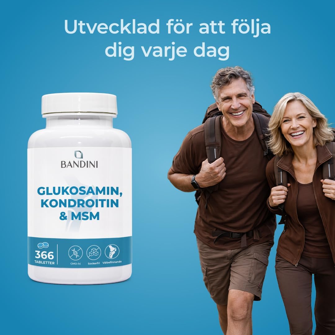 Detalle de BANDINI Glukosamin, kondroitin, MSM och C-vitamin – 366 veganska tabletter