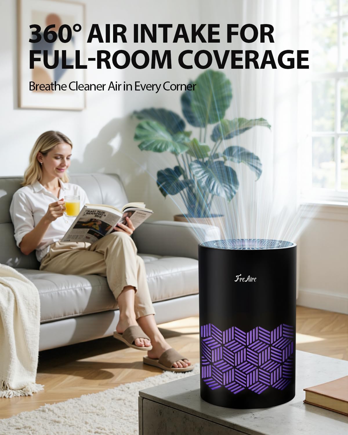 Detalle de FreAire KN6391RGB HEPA Air Purifier with 360° Airflow and Sleep Mode