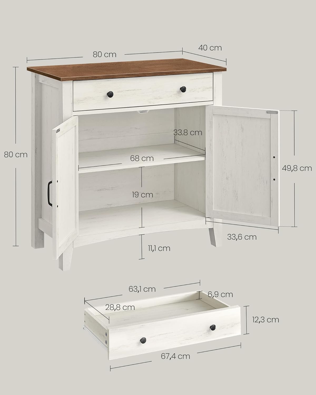 Detalle de VASAGLE Buffet lot de 2 40 x 80 x 80 cm