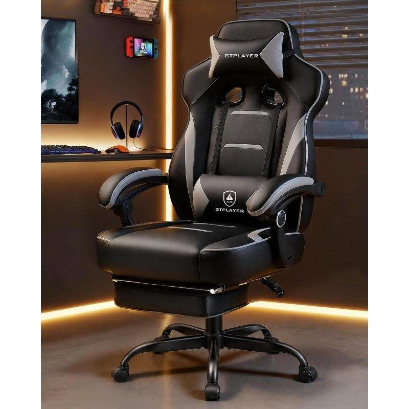 Thumbnail 1 de GTPLAYER silla gaming ergonómica, hasta 180 kg, reclinable a 155° y gris