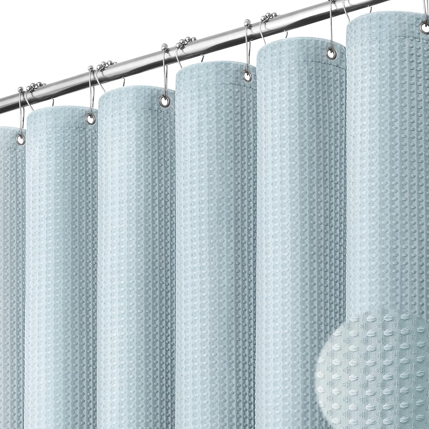 Detalle de Dynamene Fog Blue Waffle-Weave Fabric Shower Curtain, 256 GSM, Weighted Hem