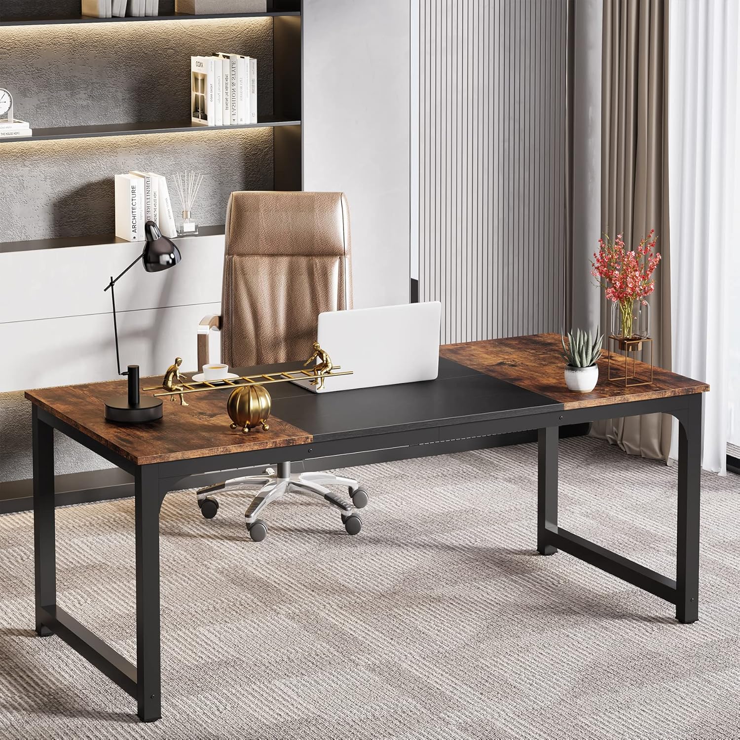 Thumbnail 3 de LITTLE TREE SU012 Executive Desk, 70.8-Inch Desktop, Metal Frame and Drawer