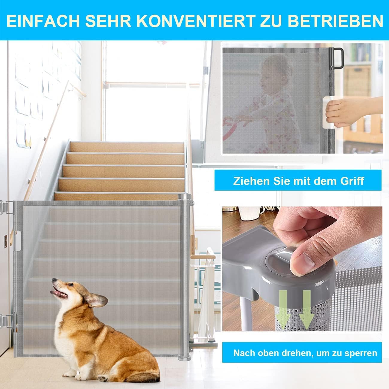 Thumbnail 2 de Eyeleaf Treppenschutzgitter / Türschutzgitter ausziehbar bis 200 cm, 86 cm hoch (innen & außen, grau)