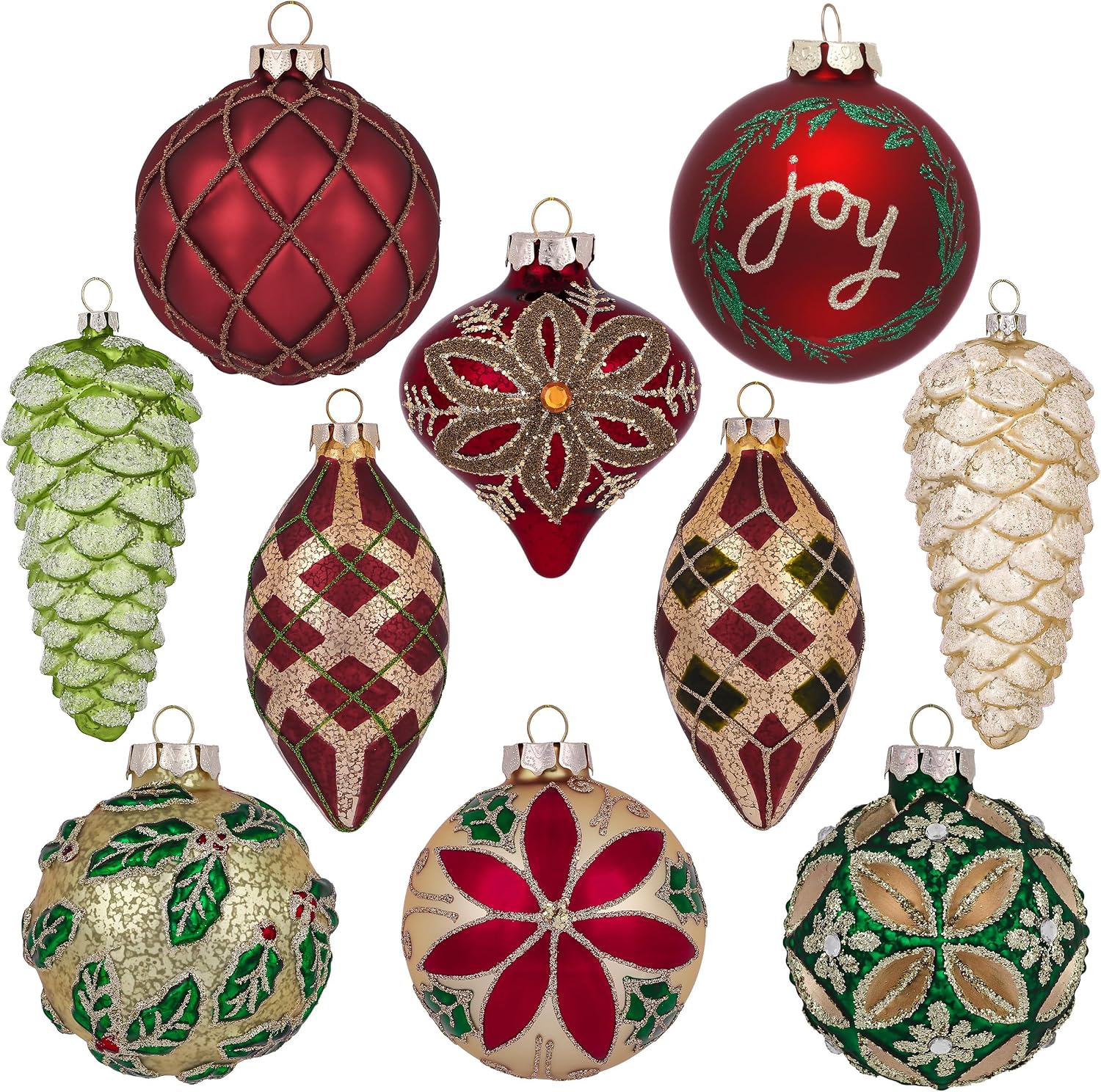 Detalle de Valery Madelyn Glass Christmas Ornaments, 10-piece set