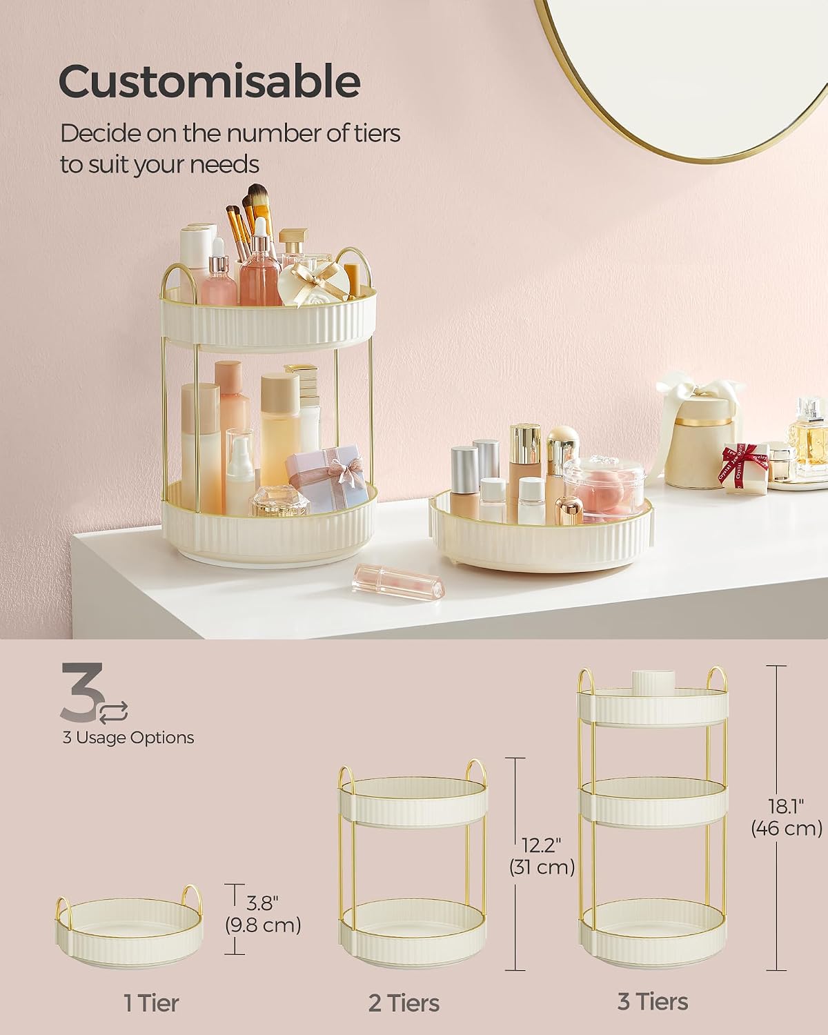 Detalle de SONGMICS Makeup Organiser 3-tier rotating