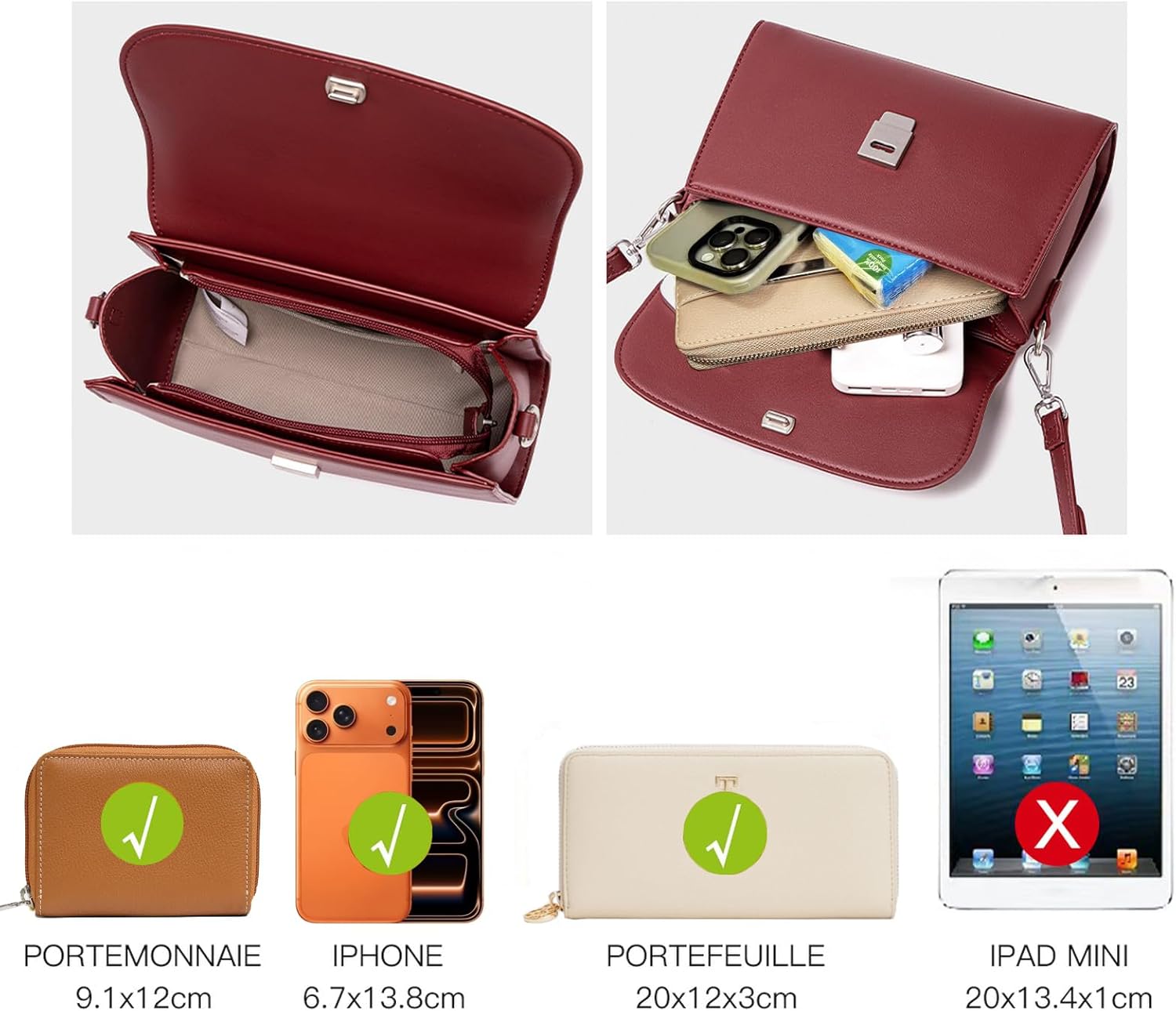 Thumbnail 6 de David Jones sac bandoulière femme en simili cuir PU marron – besace forme cartable à rabat