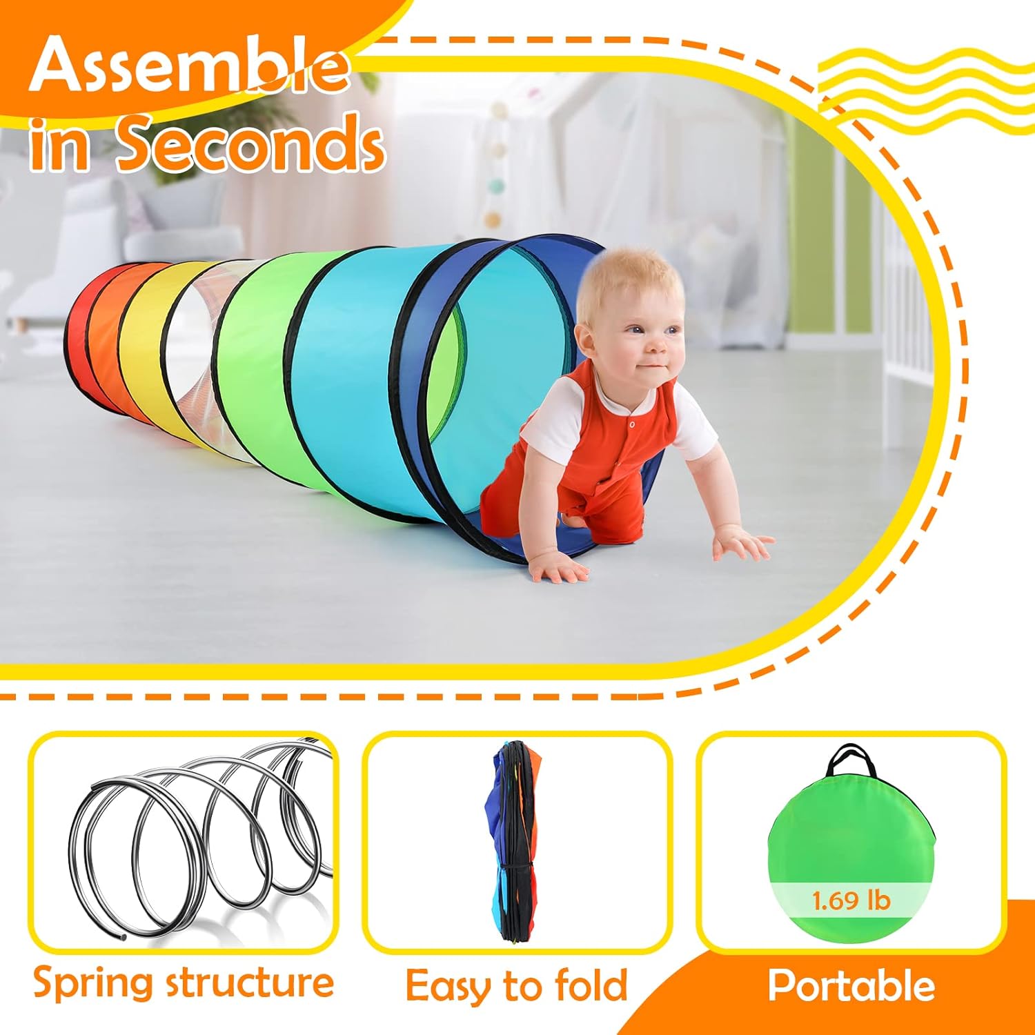 Thumbnail 5 de Kids Play Tunnel Tent for Toddlers — Pop‑Up Crawl Tunnel