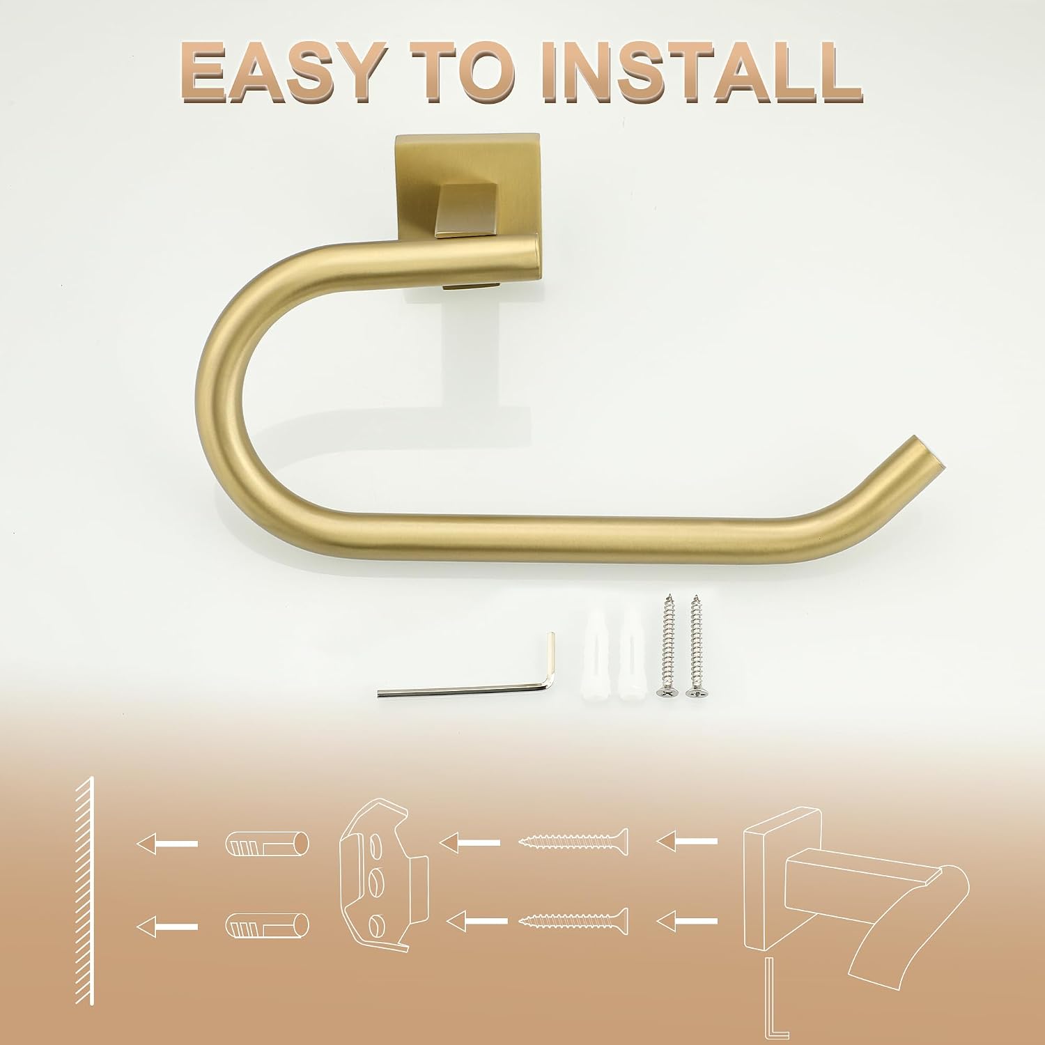 Detalle 2 de SAYAYO Gold Towel Ring Hand Towel Holder Wall Mounted - SUS304 Stainless Steel, Waterproof & Rustproof