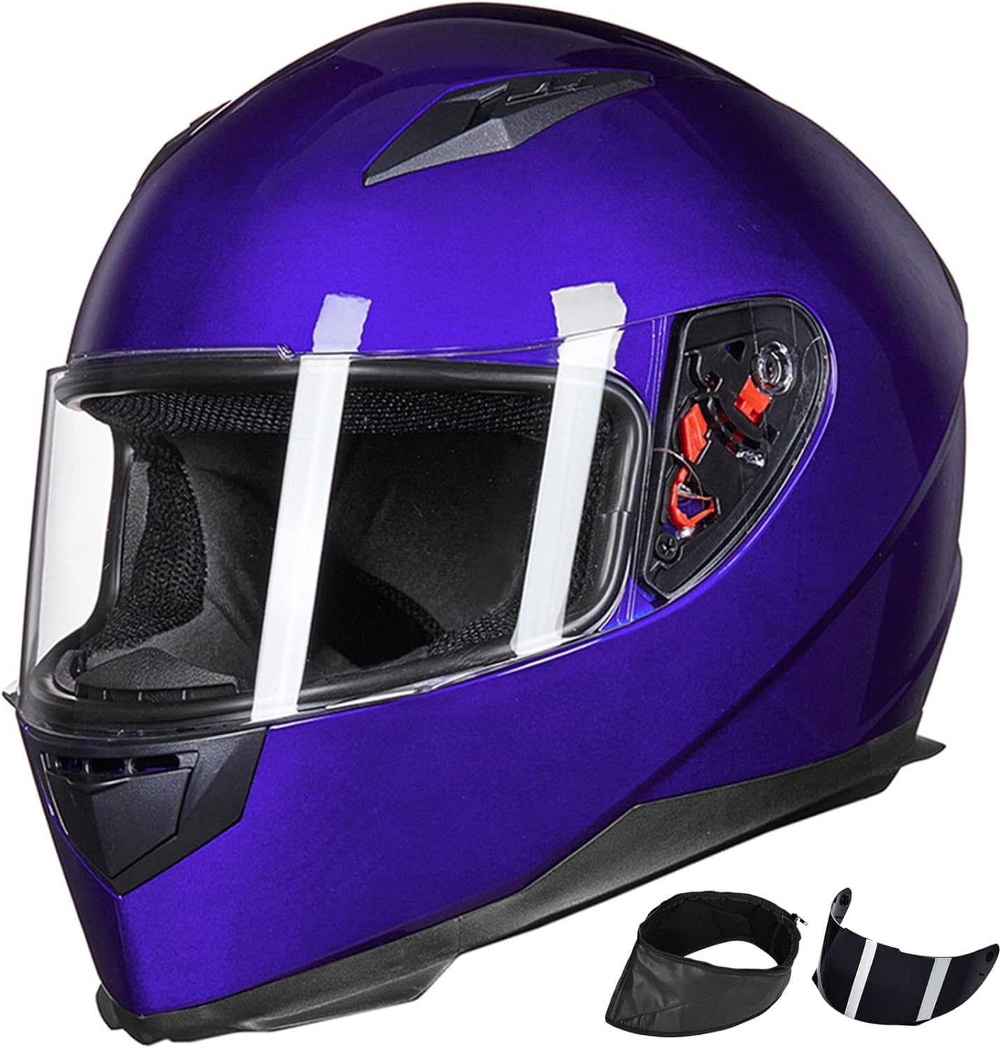 Thumbnail 6 de ILM-313 Full Face Street Bike Helmet (DOT) with 2 Visors + Removable Winter Neck Scarf, Bright Red (L)