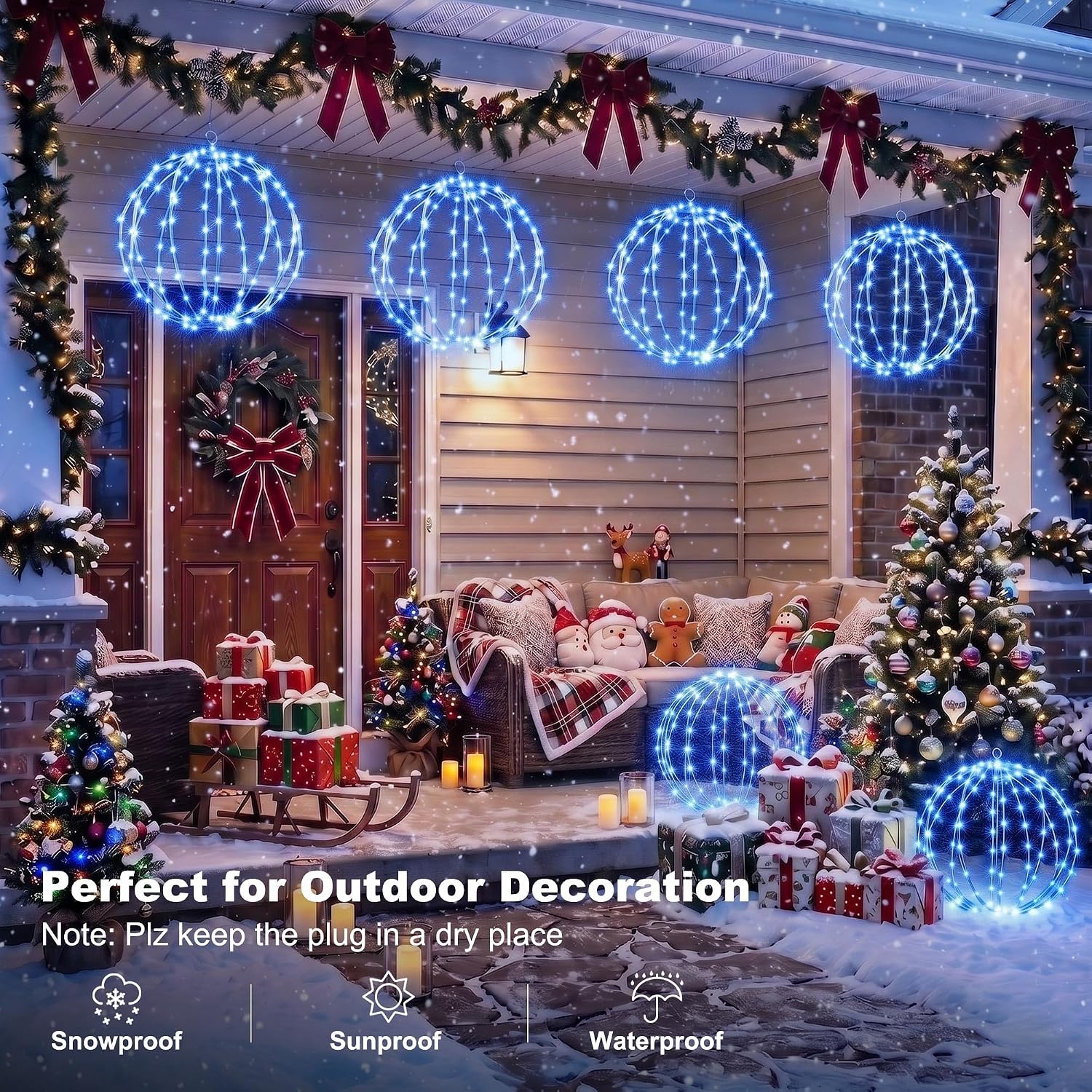 Thumbnail 4 de iBaycon SSL0120-S-3.5V Christmas Sphere Lights, Blue, 8 Modes, IP65