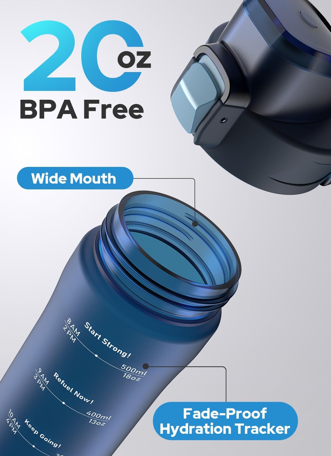 Thumbnail 6 de Opard WB12-B Zip Water Bottle, 20 oz Tritan, Flip-Top, BPA-Free
