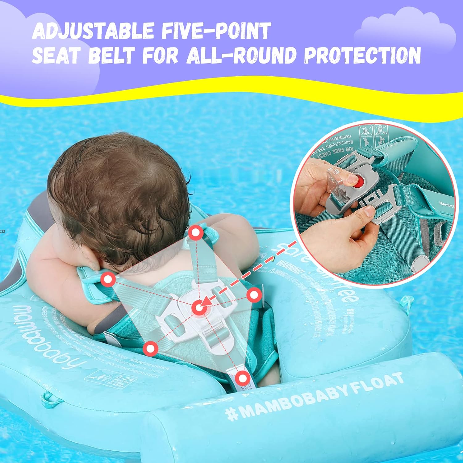 Detalle de GENTEACO Mambobaby Baby Swim Float with Canopy: Non-Inflatable, Safe & Sun-Shielded for 3–24 Months