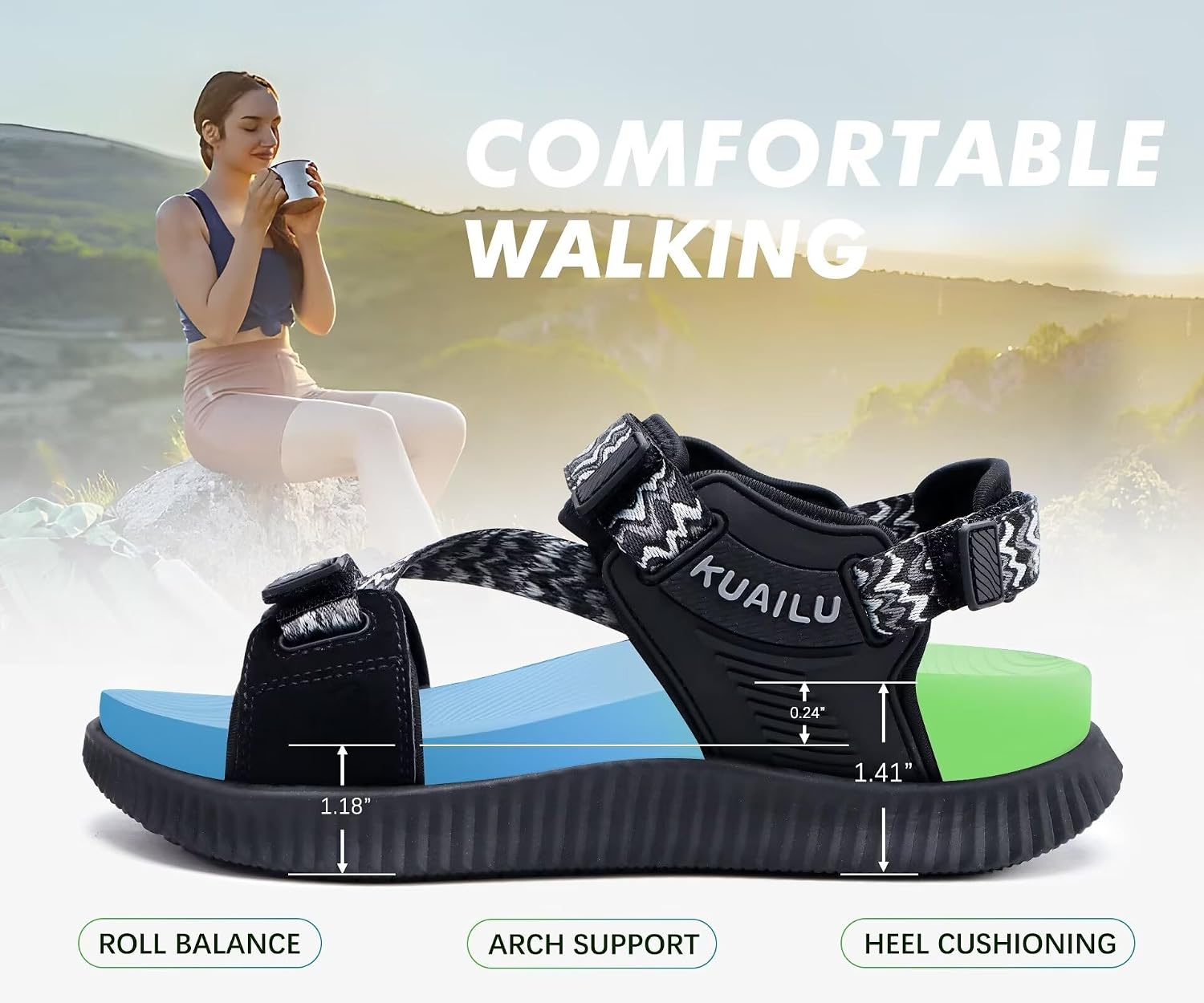 Thumbnail 6 de KuaiLu Women's Orthopedic Walking Sandals with Arch Support and Cushioned Comfort