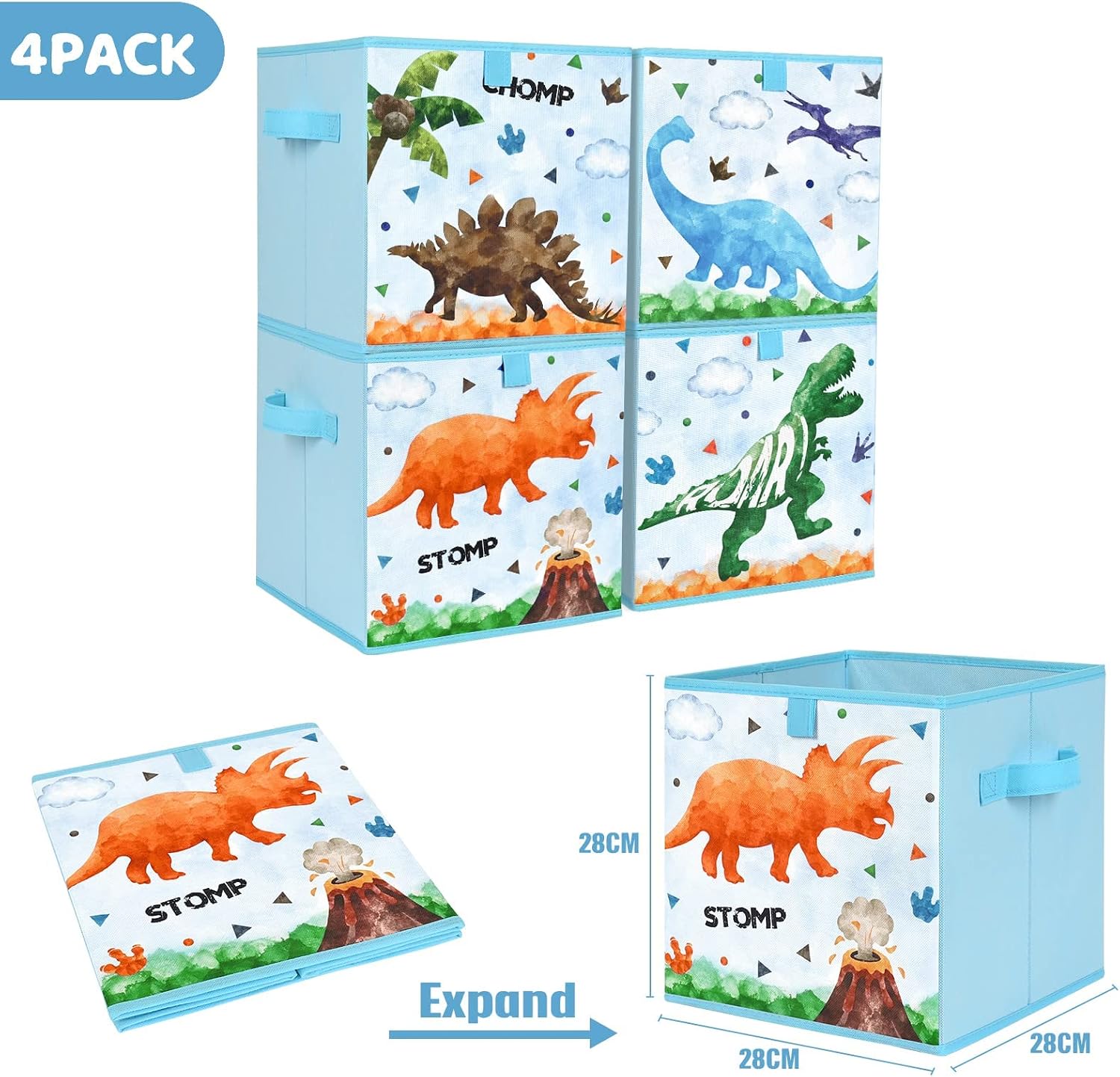 Thumbnail 1 de WERNNSAI Cube Storage Bins - 4-Pack Dinosaur Fabric Foldable Organisers, 28 cm