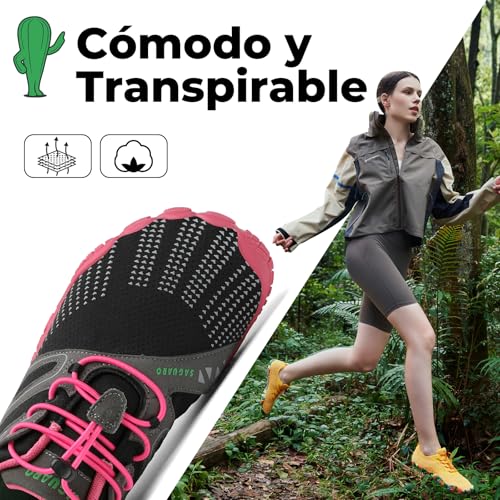 Detalle 2 de SAGUARO Vitality IV: zapatillas barefoot para hombre y mujer con puntera amplia y suela cero caída (color rosa rojizo, talla 36)