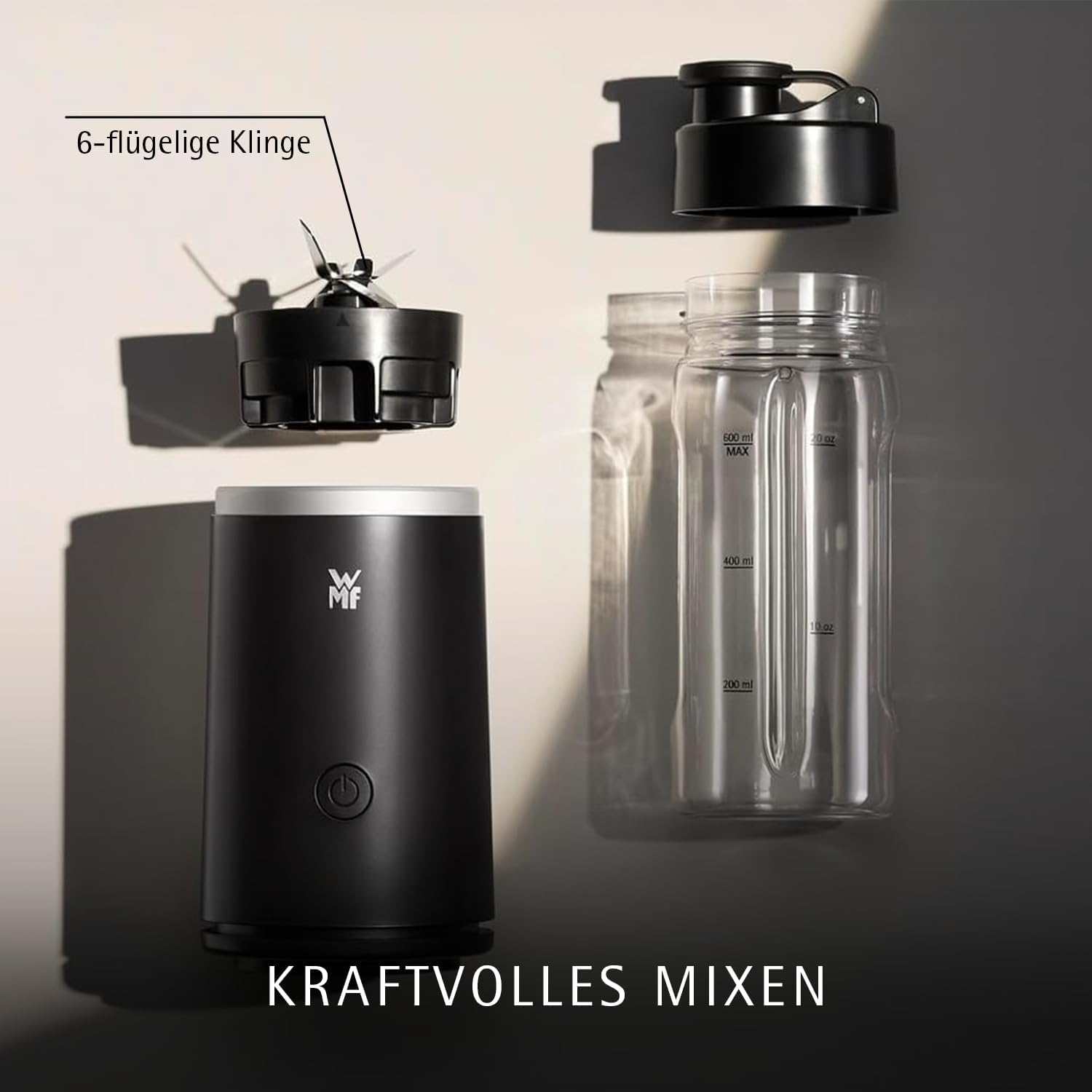 Detalle 2 de WMF Mix & Go Touch Smoothie Maker to go (500 W) – tragbarer Mixer mit auslaufsicherer To-Go-Flasche