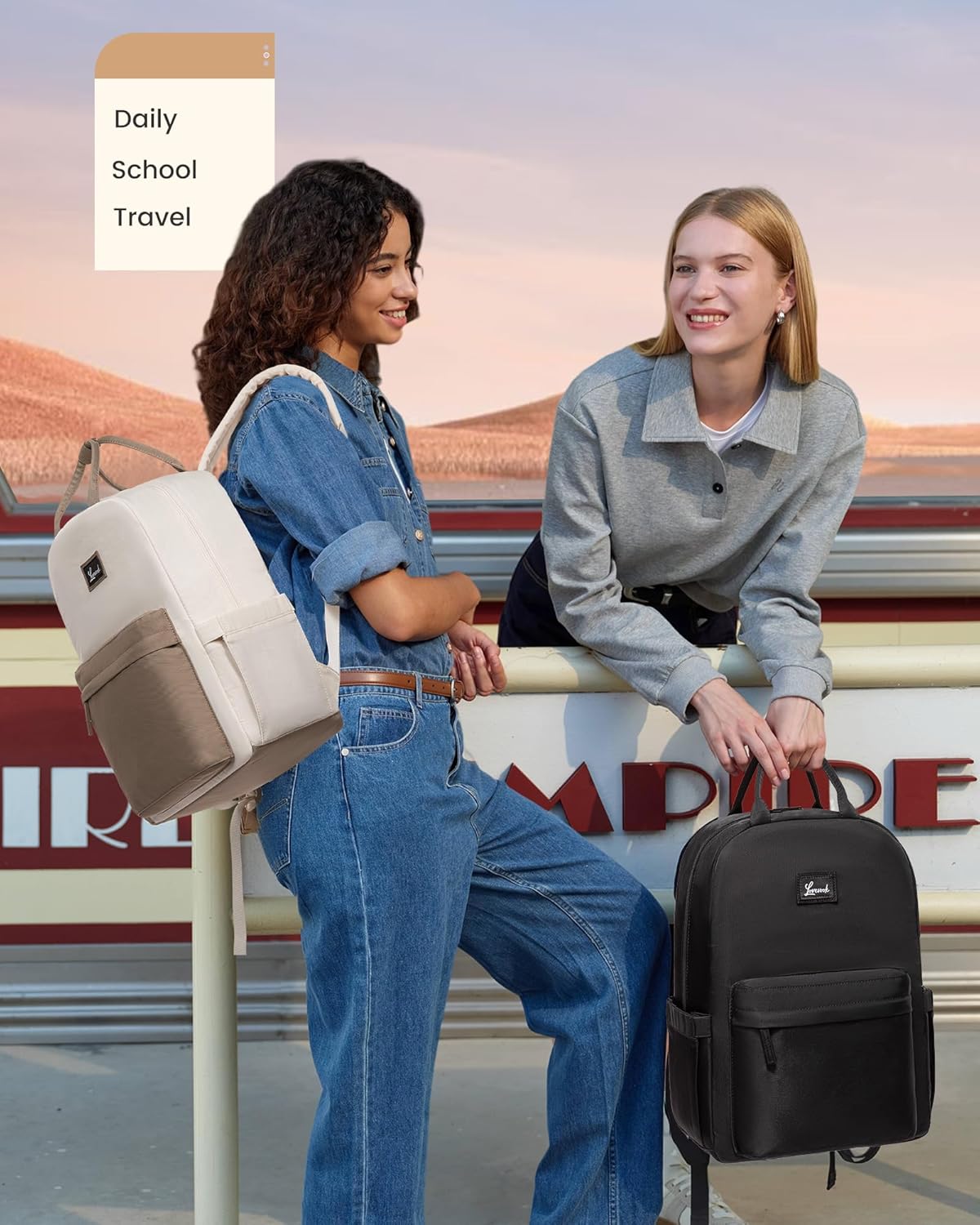 Detalle 2 de LOVEVOOK Damen-Rucksack mit Laptopfach bis 15,6 Zoll – eleganter City-/Schulrucksack in Beige-Khaki