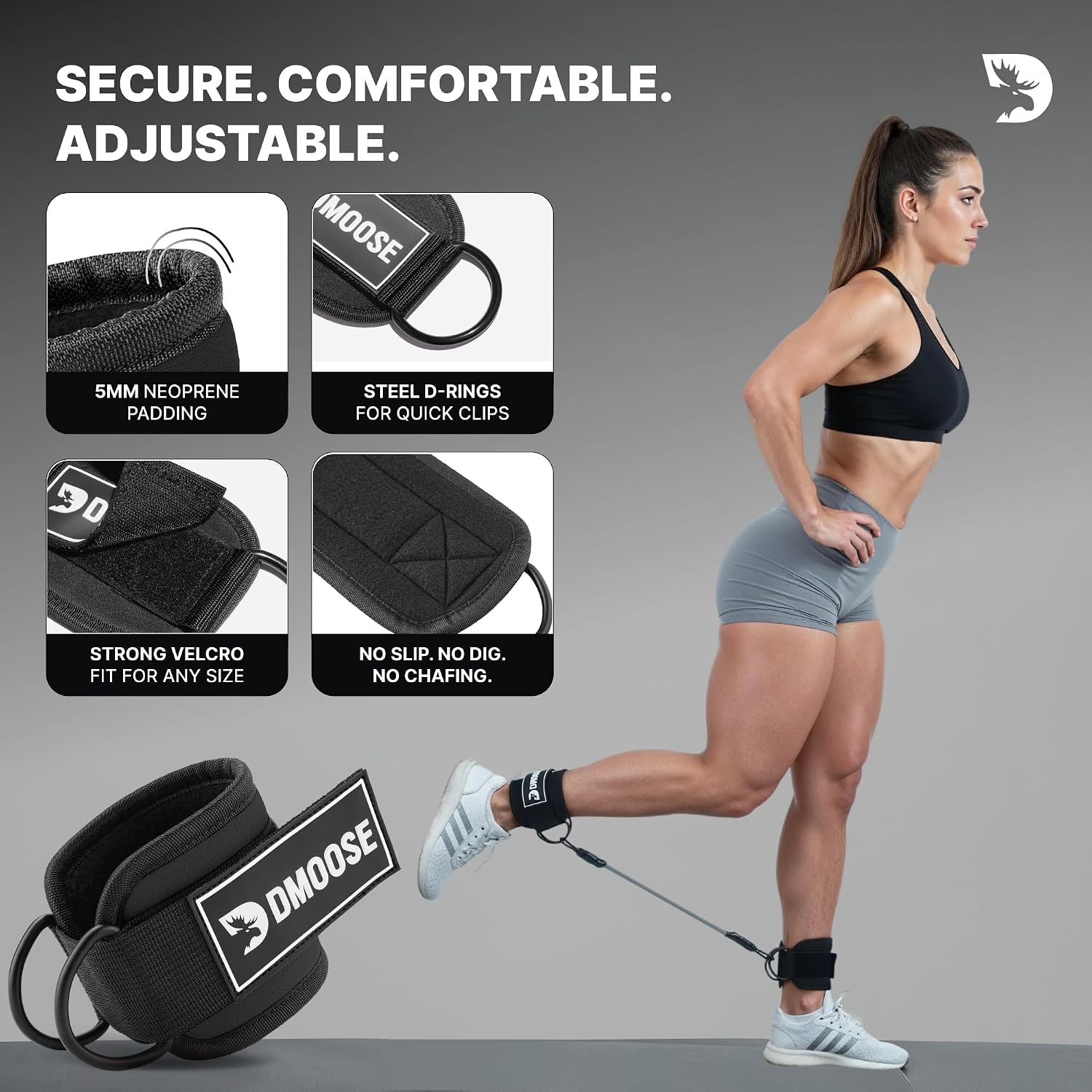 Detalle de DMoose Ankle Strap for Cable Machine – One Size Fit with Premium Padding for Glutes and Lower Body