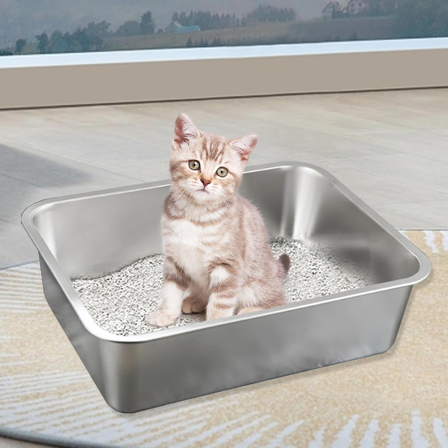 Thumbnail 6 de XXL Katzenklo aus Edelstahl 50 x 35 x 15 cm (korblose Gerüche, glatte Oberfläche)
