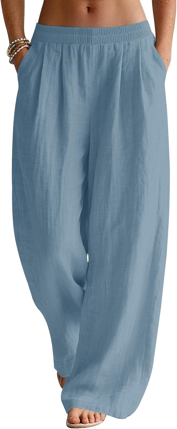 Thumbnail 6 de Rapbin Leinenhose Damen Sommerhose mit weitem Bein – casual Palazzo mit Taschen