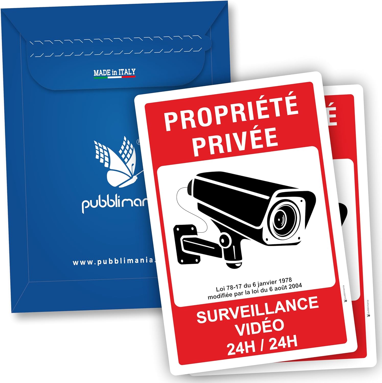 Detalle 1 de Pubblimania Étiquettes Adhésives Propriété privée — surveillance 24h/24, 20x30 cm (Italie)