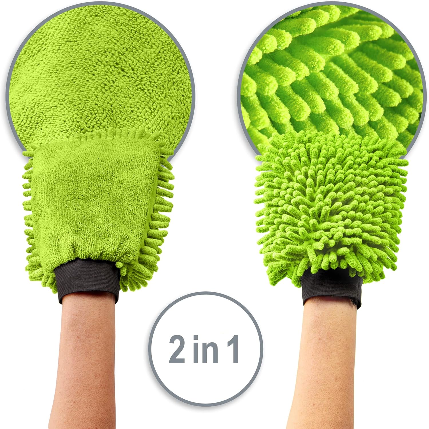 Thumbnail 3 de com-four® Gant de Lavage 3x pour Voitures et Ménage – Gant en Microfibre et Chenille, Vert Fluo