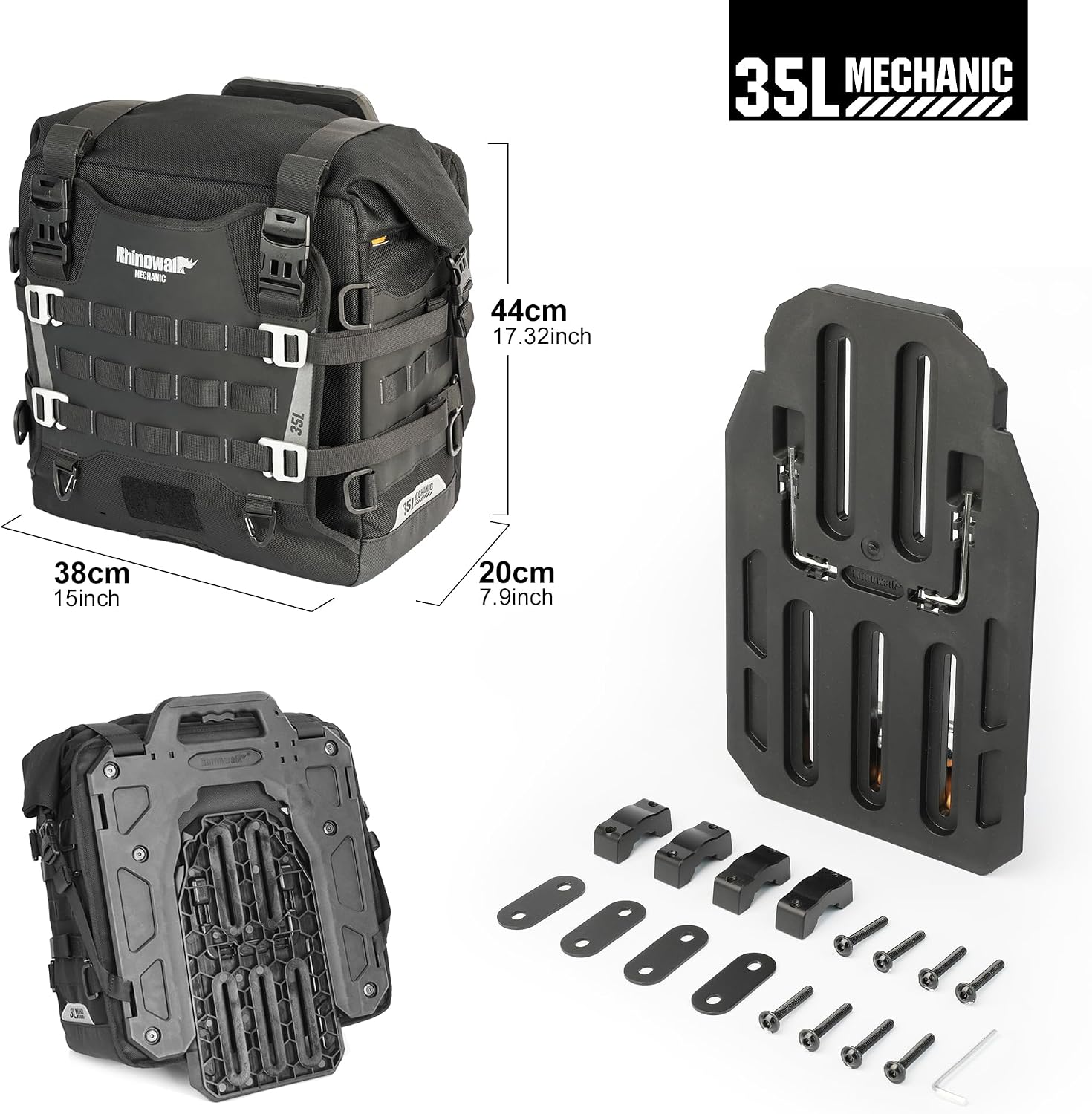 Detalle de Rhinowalk 35L Waterproof Motorcycle Saddle Bag with MOLLE System