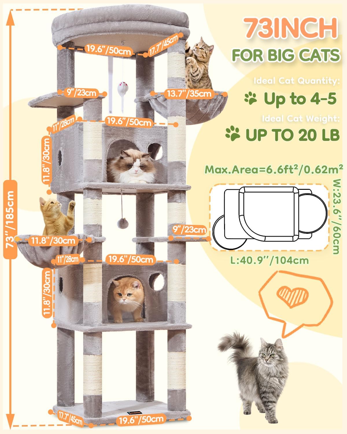 Detalle de Taoqimiao Cat Tree, 73-Inch