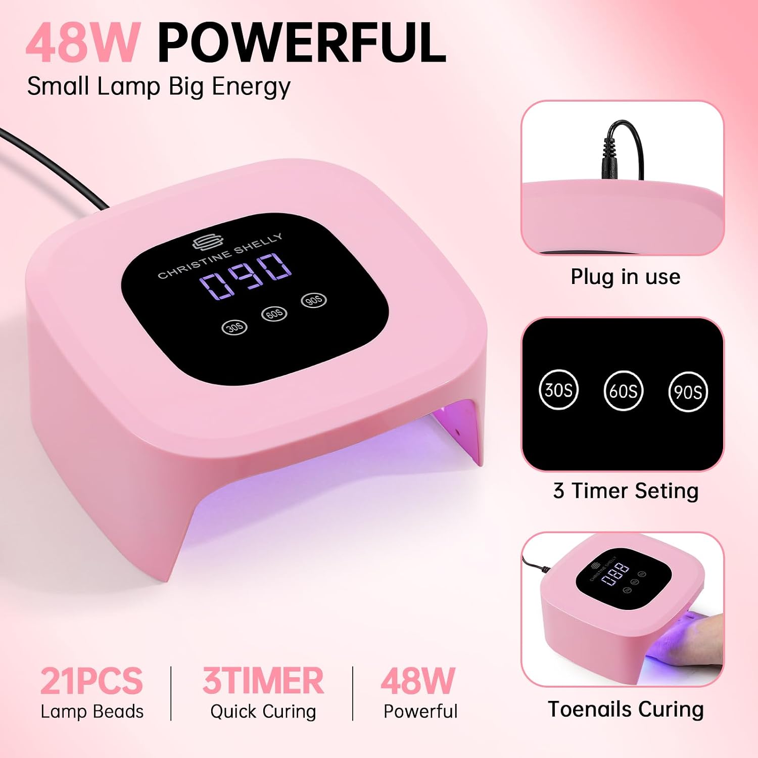 Detalle de Gel Nail Lamp 48W Fast Curing LED Nail Dryer with Auto Sensor and Display – Sparkly 3 Timer for Home DIY