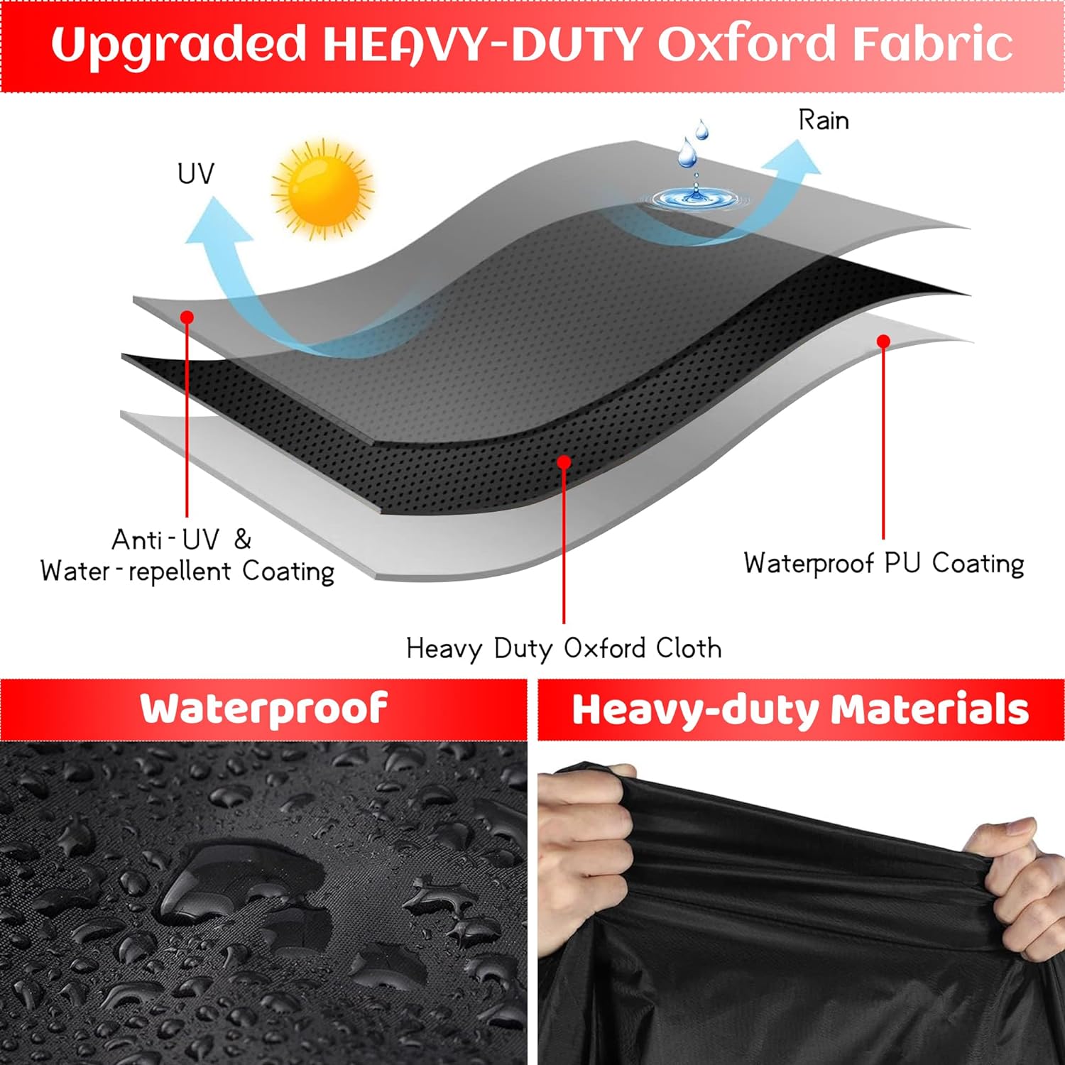 Detalle de VIBOOS B58-W-PU 58-Inch BBQ Grill Cover, Oxford Cloth, Waterproof