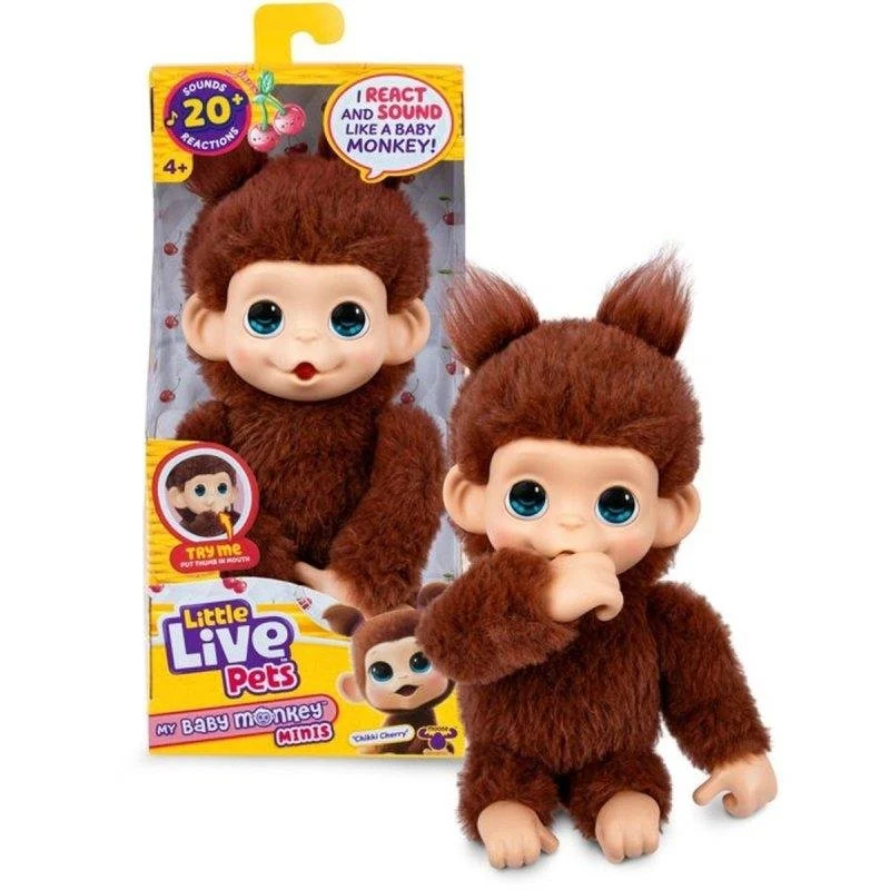 Detalle de Peluche interactivo Little Live Pets Chikki Cherry mono bebé marrón