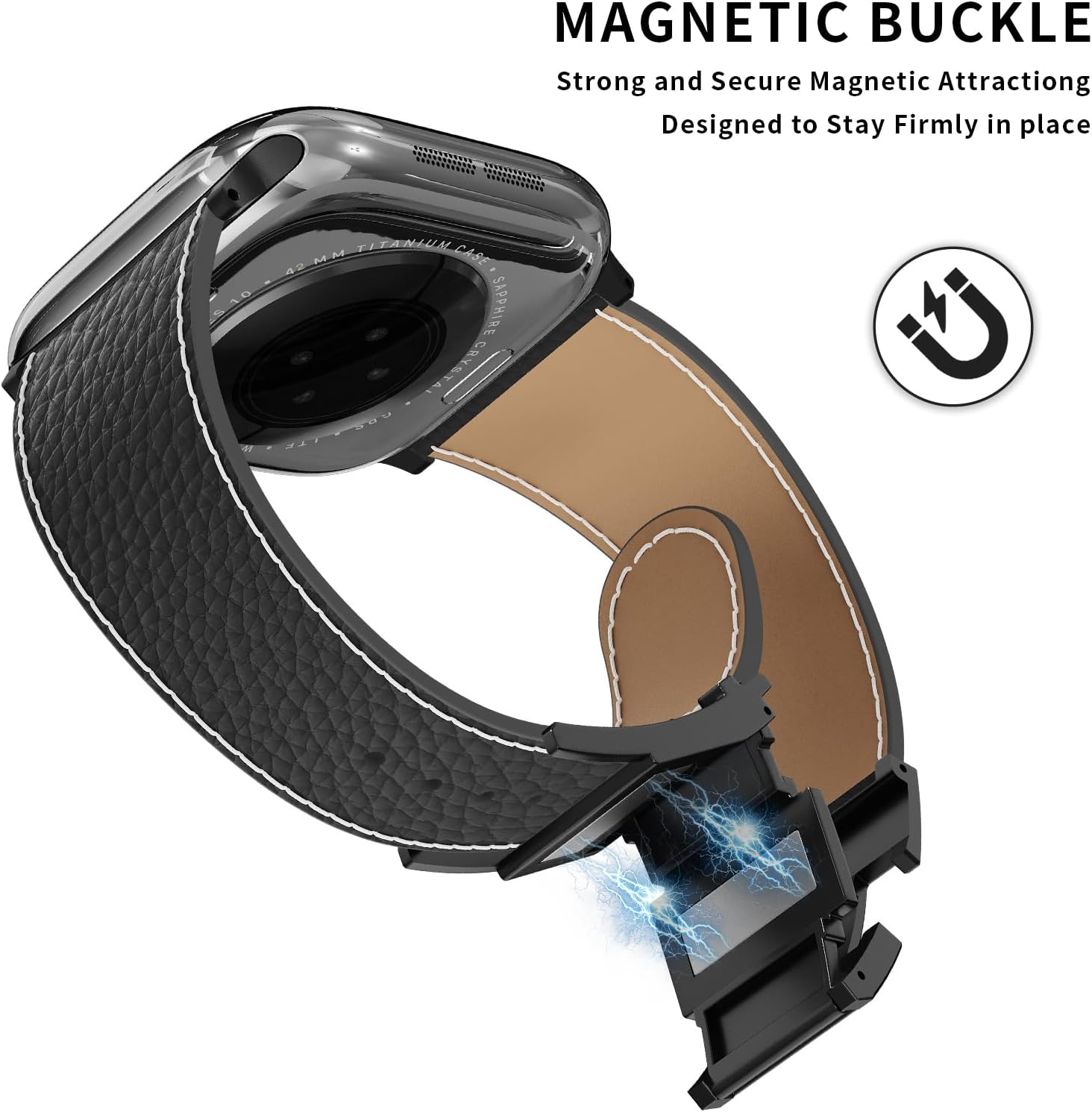 Thumbnail 2 de Leather Apple Watch strap 49mm magnetic buckle