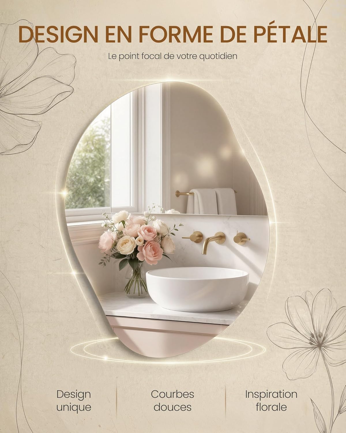 Thumbnail 2 de Miroir mural SONGMICS en forme de pétale asymétrique LWM020BD01, 60 x 45 cm