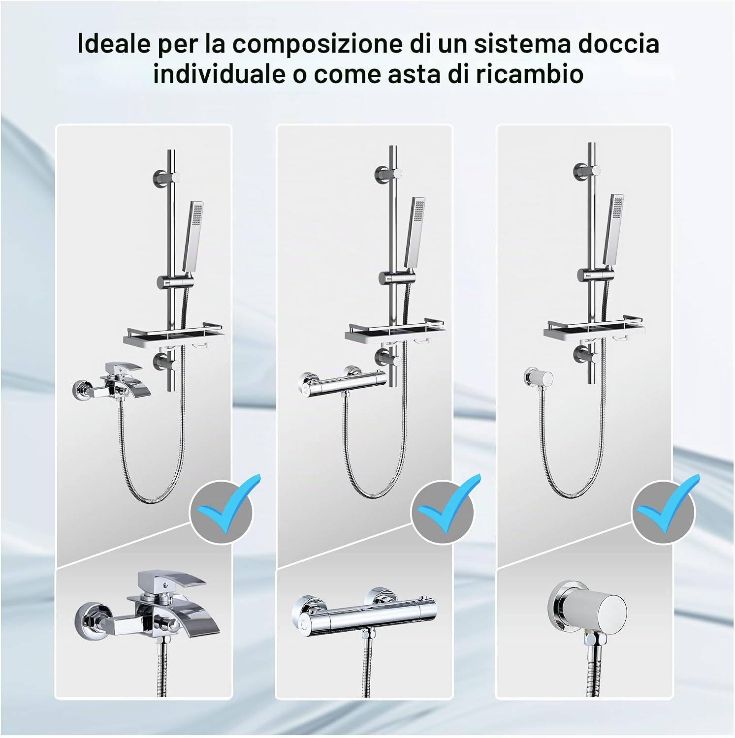 Detalle 2 de Görbach Colonna Doccia in Acciaio Inox 70 cm con Mensola e Doccetta Regolabile – Cromata