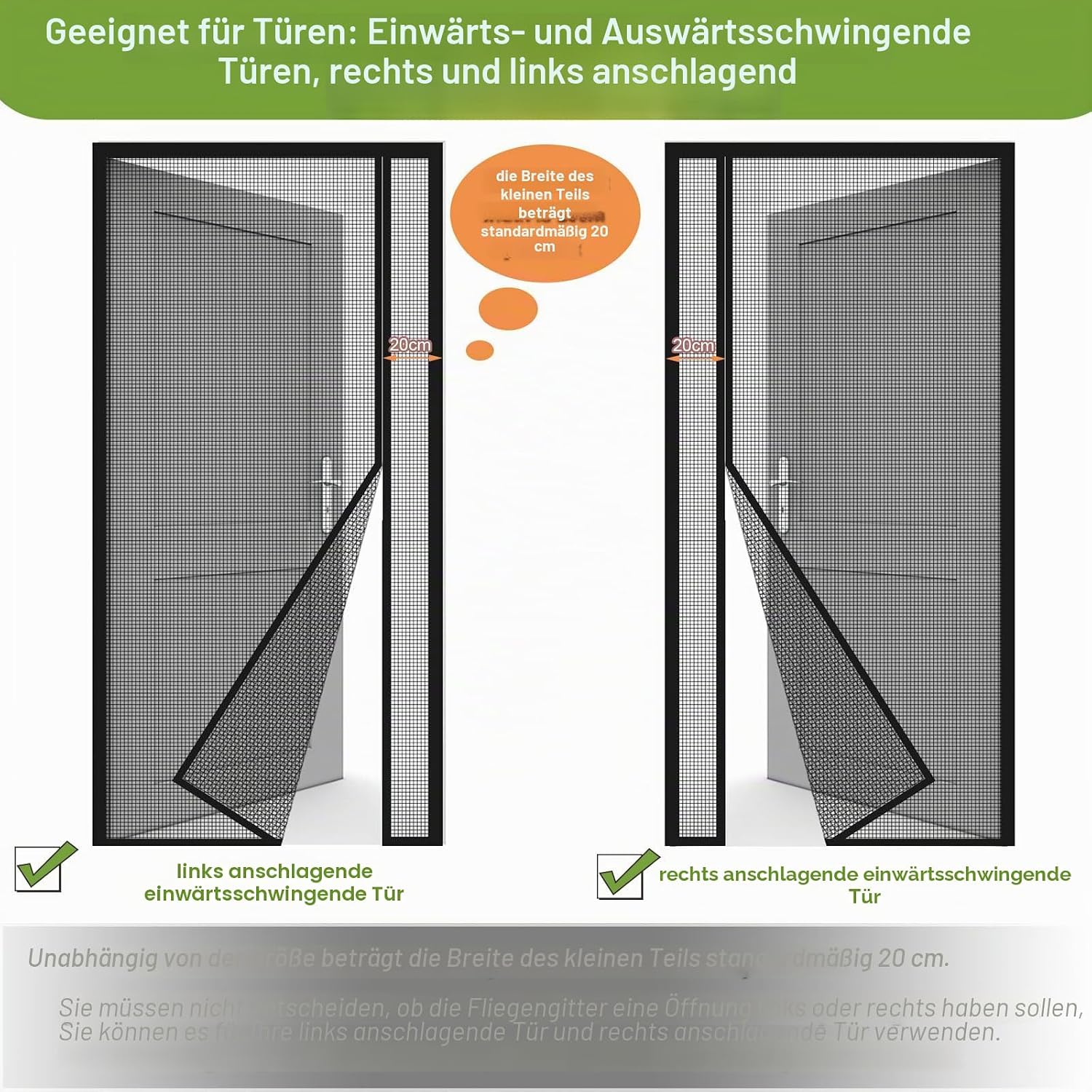 Detalle de Risareyi Magnetisches Fliegengitter-Türset 115x215 cm mit seitlicher Öffnung – Klettband, ohne Bohren