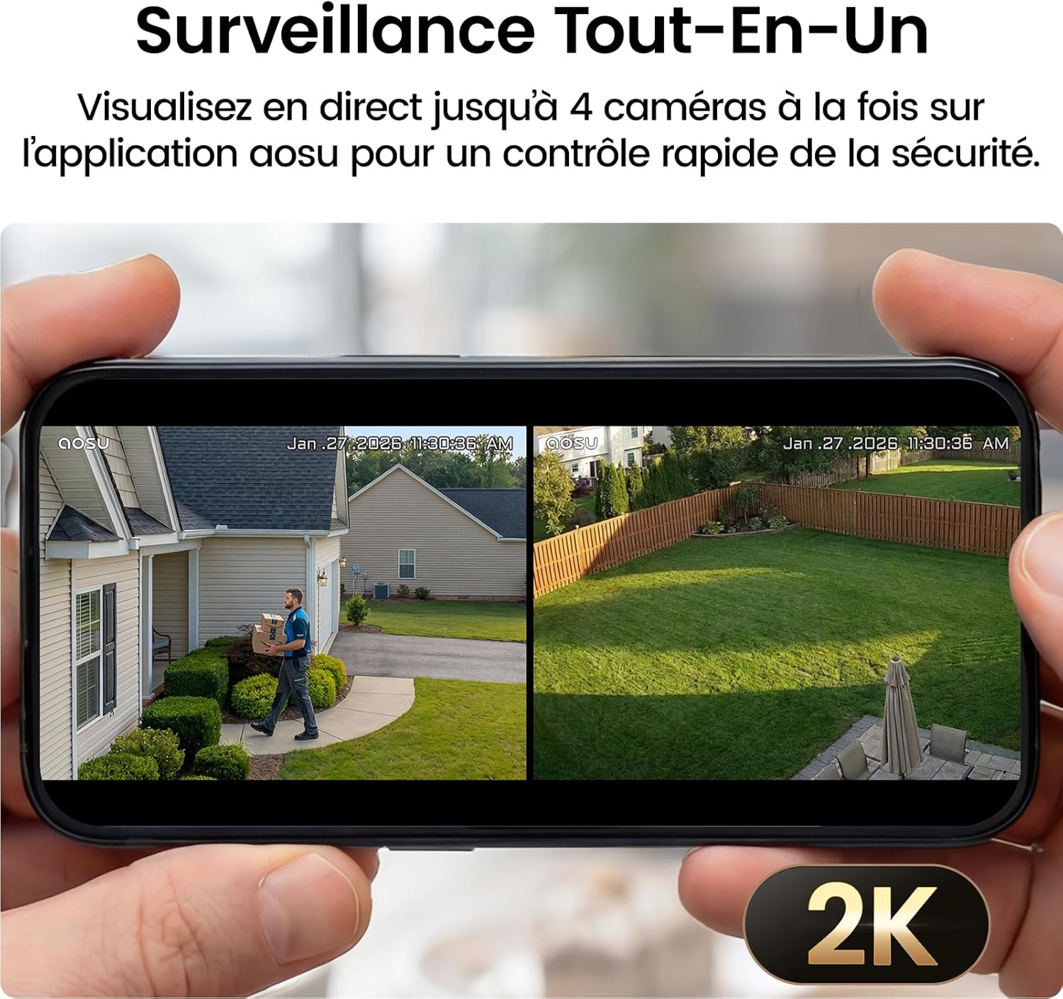 Thumbnail 3 de Aosu 2K Caméra Surveillance WiFi Extérieure Sans Fil Solaire — Kit 2 Caméras + aosuBase 2.0, 32 Go Inclus