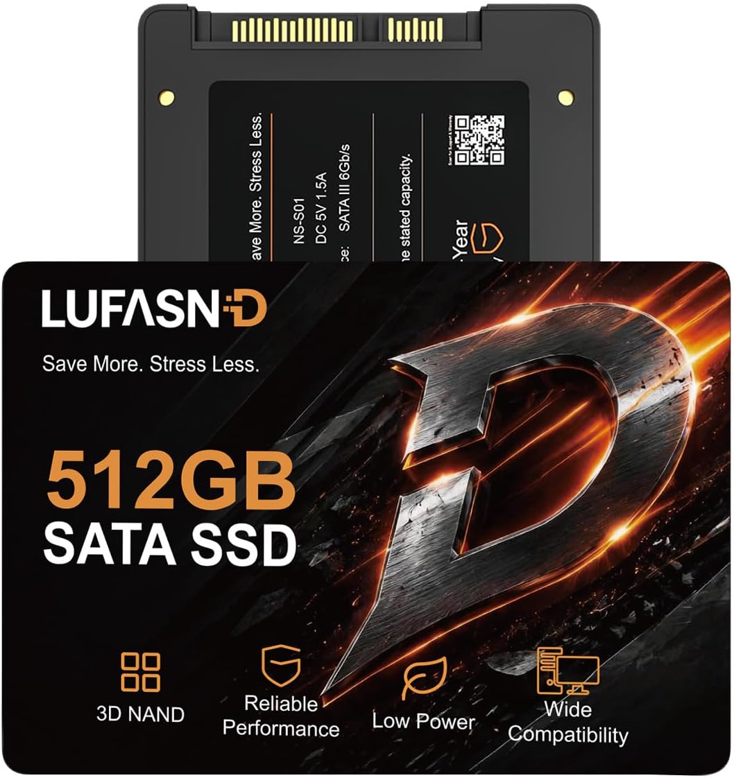 Detalle de Lufasnd NS-S01 512GB 2.5-Inch SATA SSD, 3D NAND, Up to 520MB/s