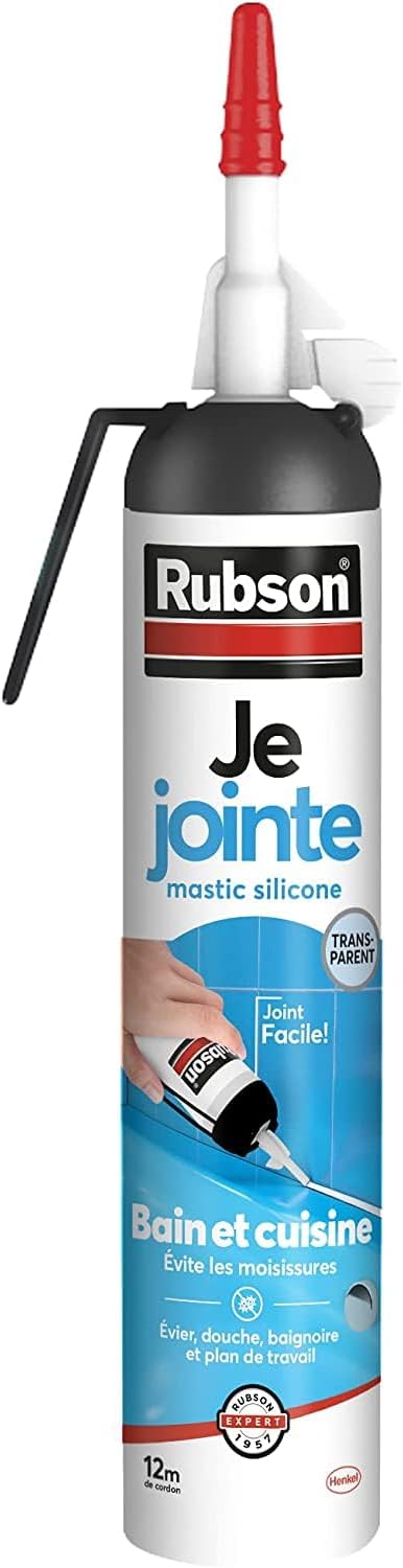 Detalle 2 de Rubson Je Jointe Mastic Blanc 200 ml – mastic silicone étanche prêt à l’emploi pour joints sanitaires