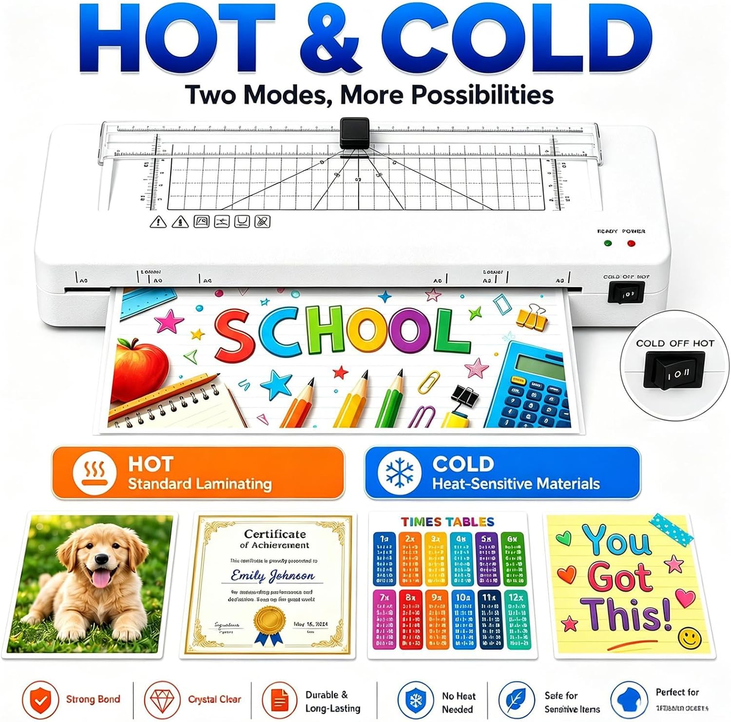 Detalle de Laminator for A3: Thermal and Cold double‑mode with Built‑in Cutter & Corner Rounder (A3+10pics Set)