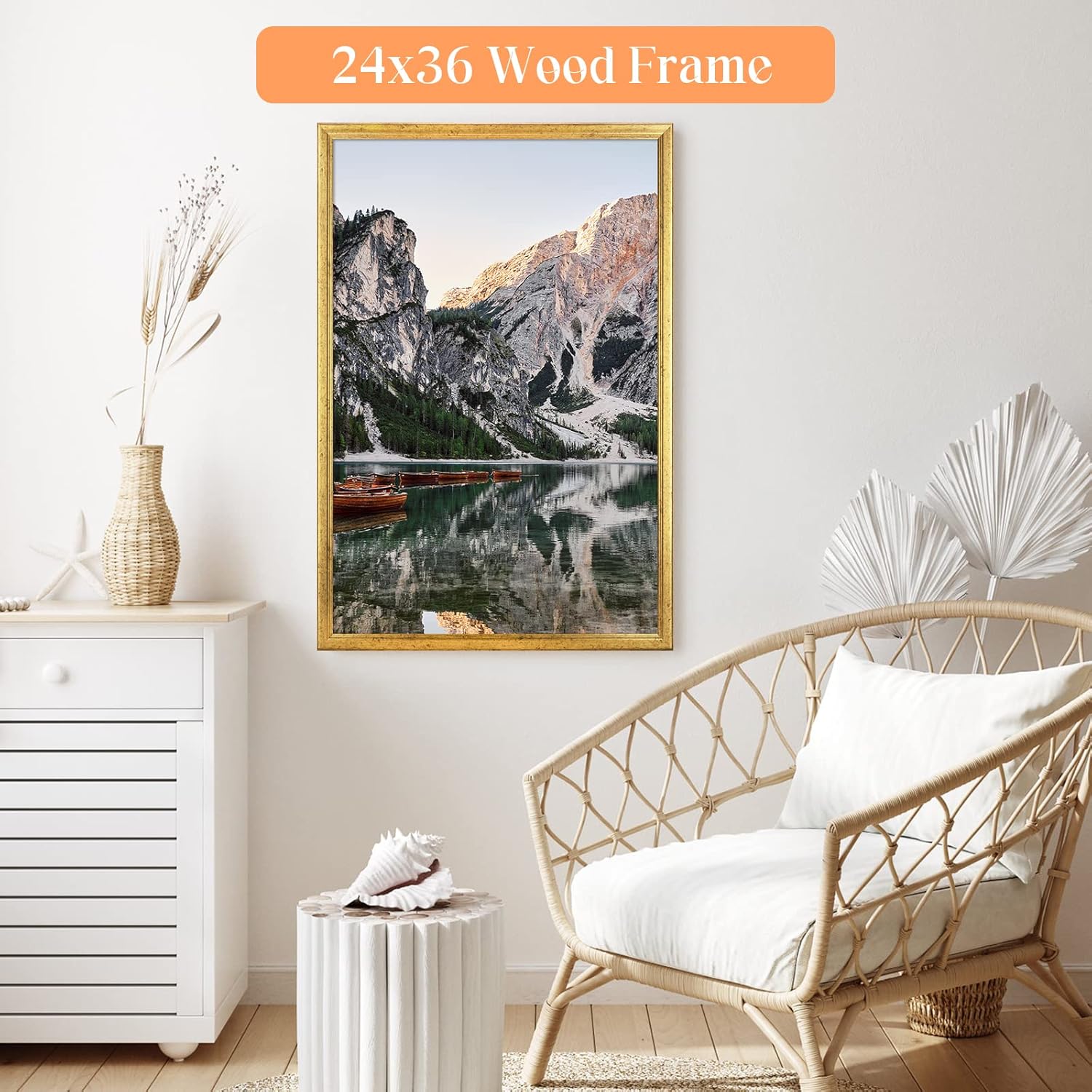 Thumbnail 2 de MOUDAMION Wood 24x36 Poster Frame Gold (Ornate Natural) with HD Plexiglass