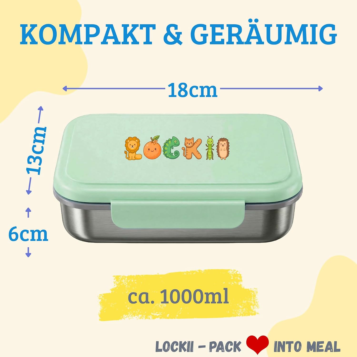 Detalle 2 de LOCKII kinderbroodtrommel 1000 ml van roestvrij staal met snackbox