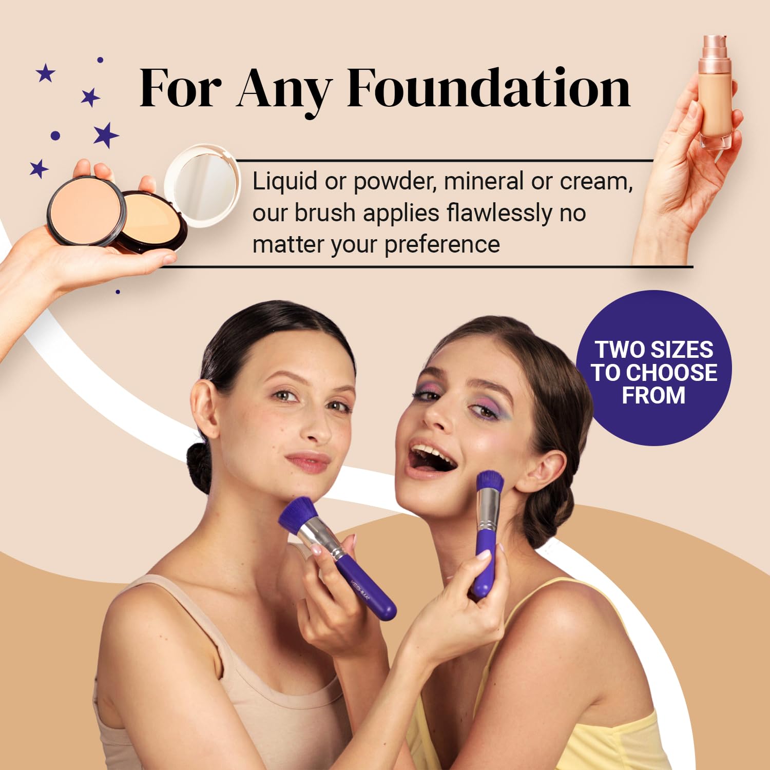 Detalle de Keshima Large Flat Top Kabuki Foundation Brush (Neon Purple) — 1.6" Synthetic Bristles for Liquid, Cream, and Powder